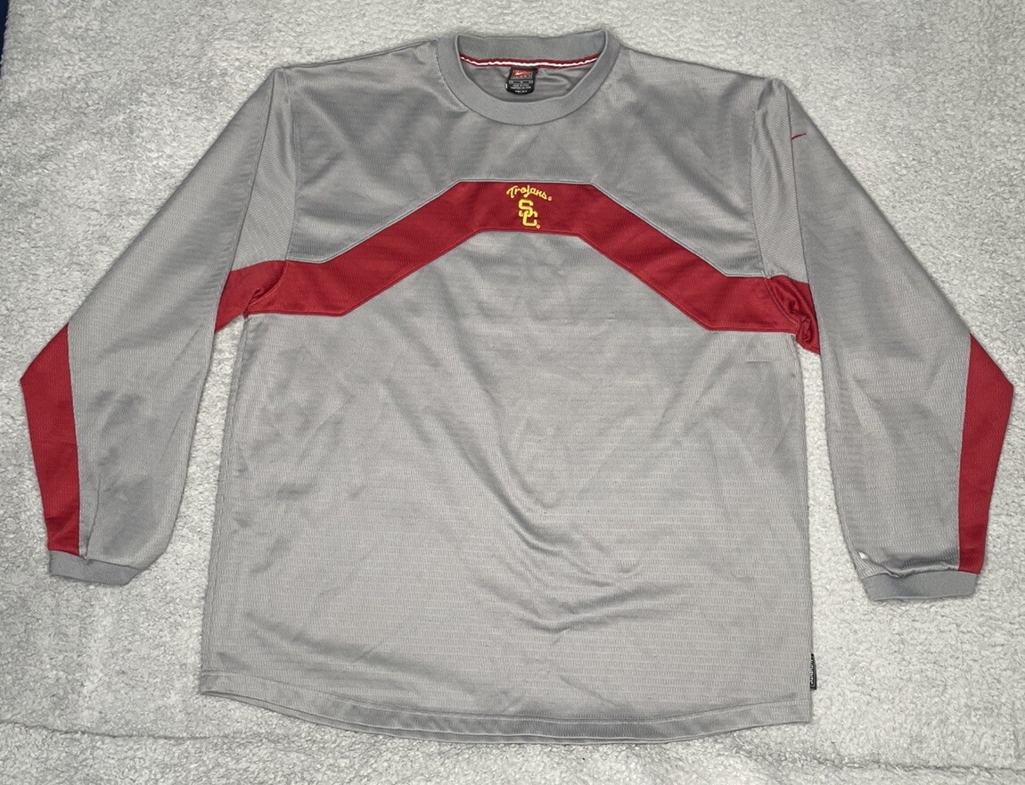 Vintage Nike Team NCAA USC Trojans Mens XL Gray Long Sleeve Sweatshirt Dri-fit