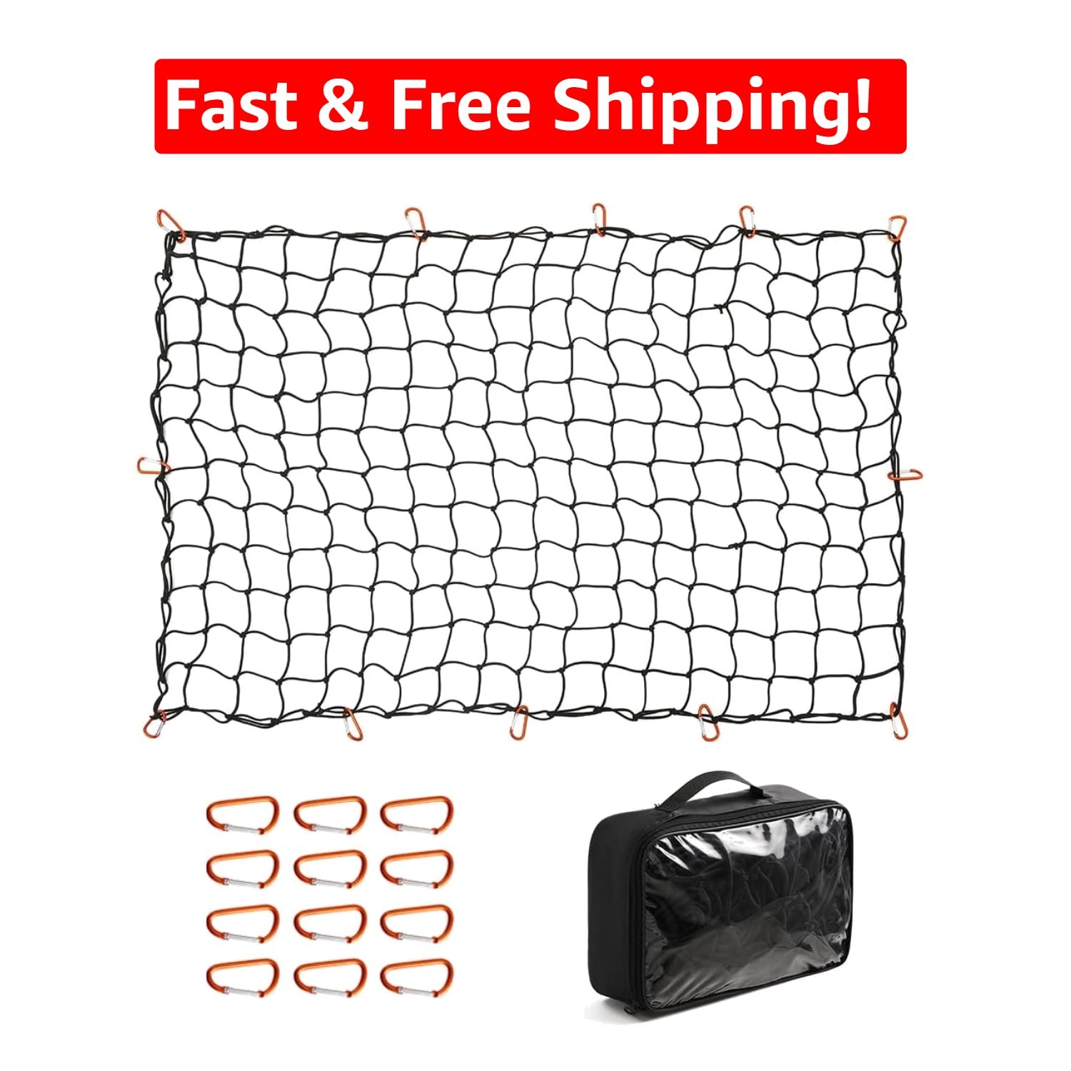 4x6Ft Bungee Cargo Net Stretches to 8x12Ft - Perfect for SUVs, Trailers & Boats
