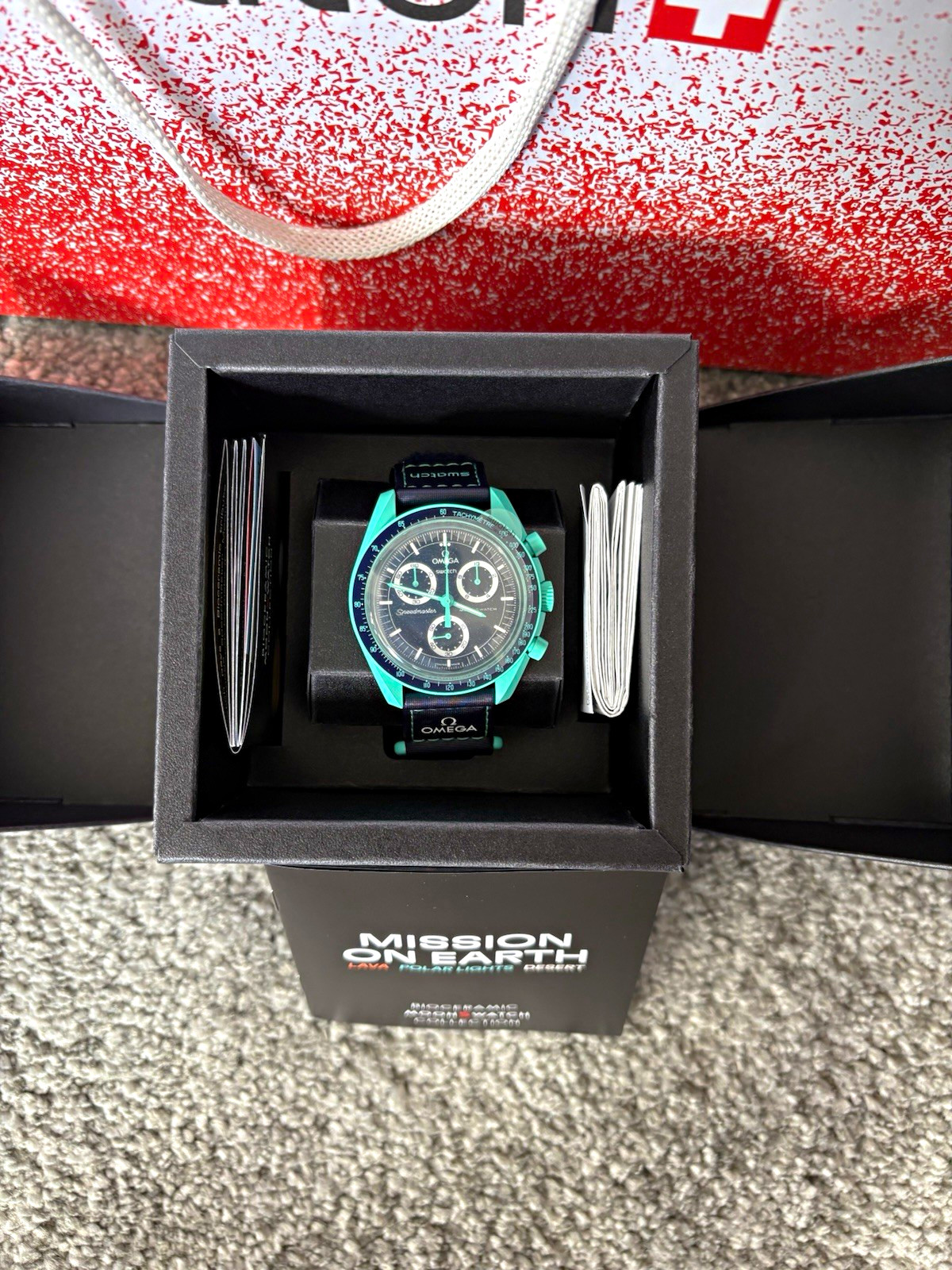 OMEGA x Swatch Mission On Earth Polar Lights 41mm Bioceramic Quartz Chrono Box