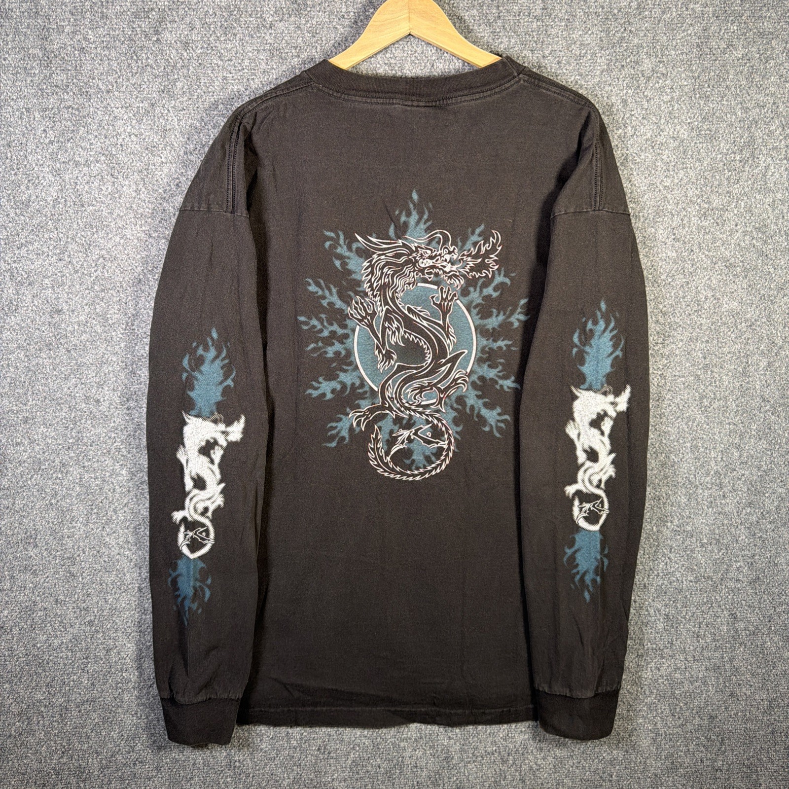 Vintage Rusty Shirt Mens XL Black 90s Long Sleeve Grail Dragon Flames Surf Skate