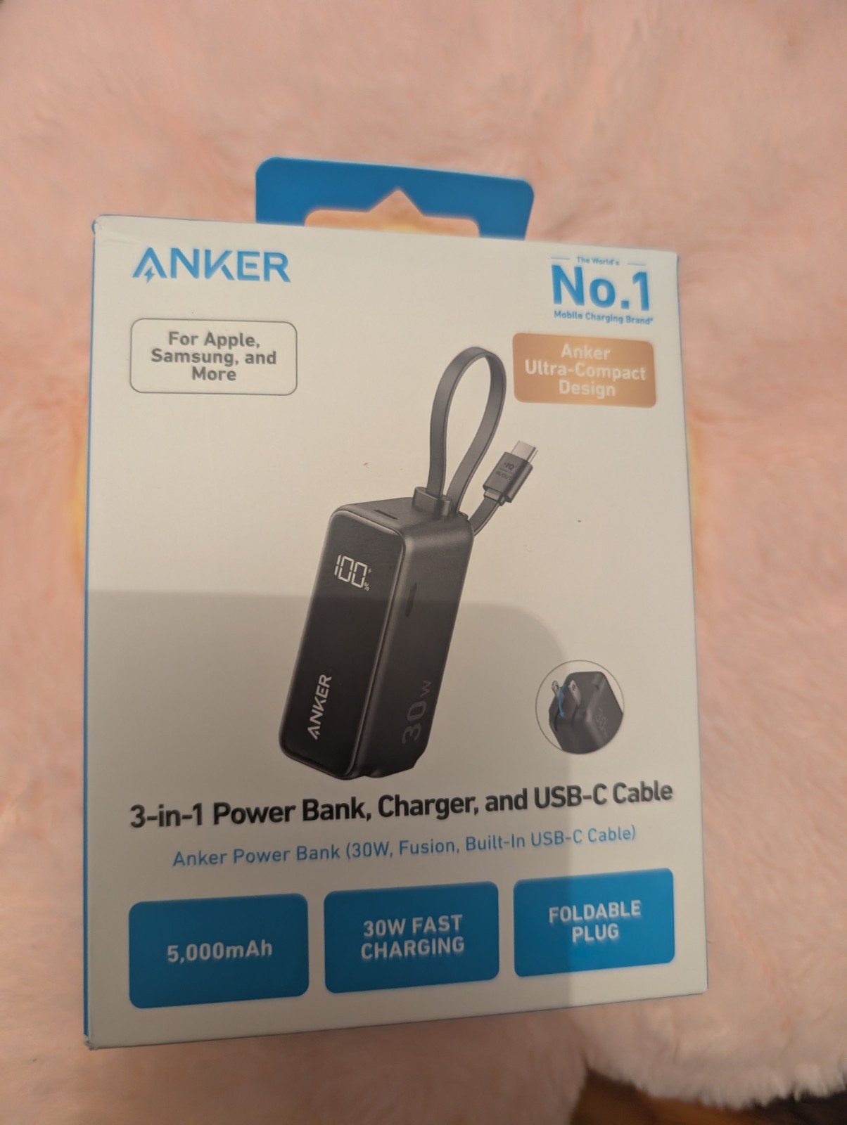 Anker 3-in-1 Power Bank 30W USB C Charger Block 5000mAh Built-in USB-C Cable NIB Anker 3-in-1 Power Bank 30W USB C Charger Block 5000mAh Built-in USB-C Cable NIB