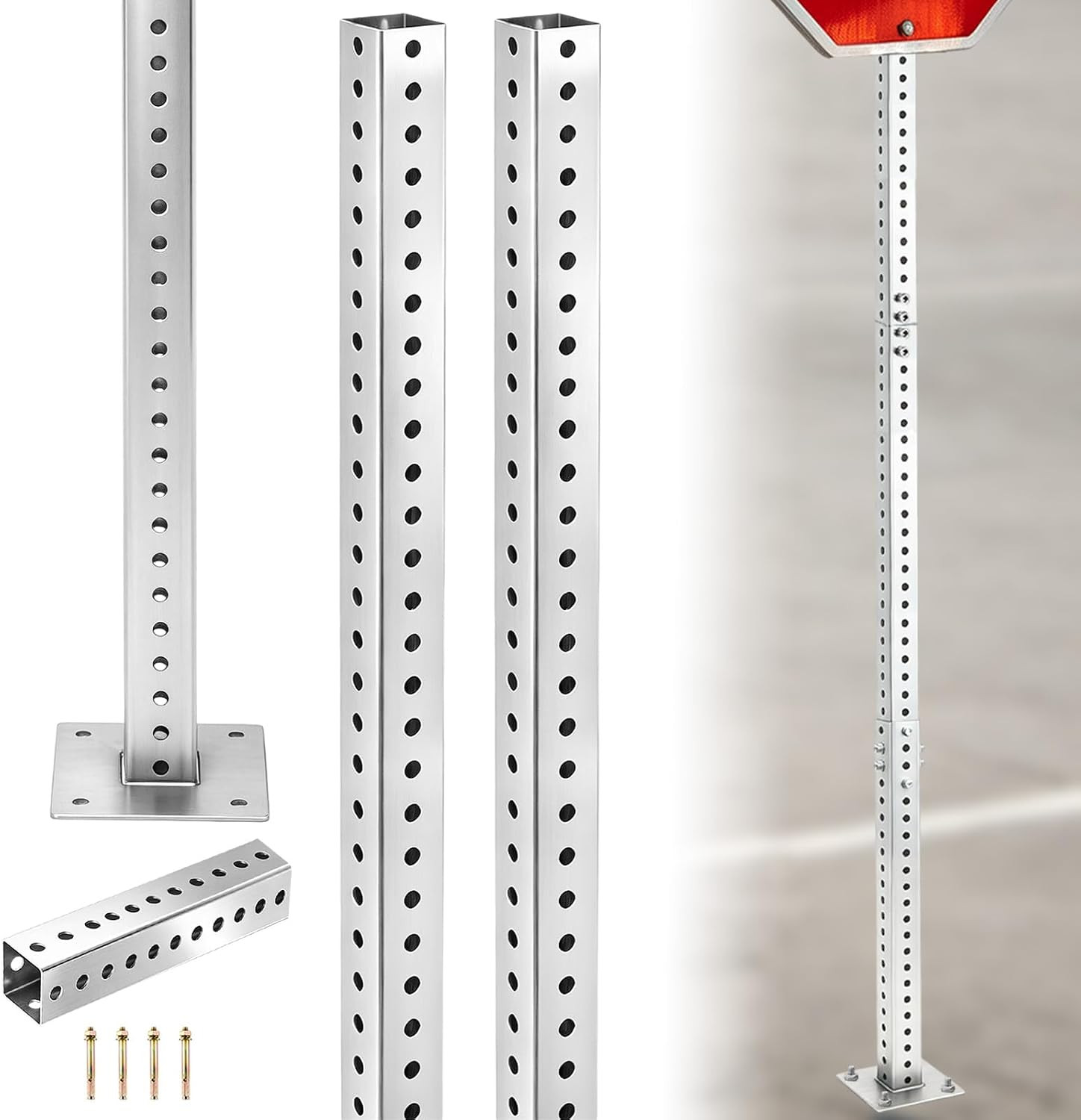 8 Ft H Square Sign Post with 3 Ft H Square Sign Post Base