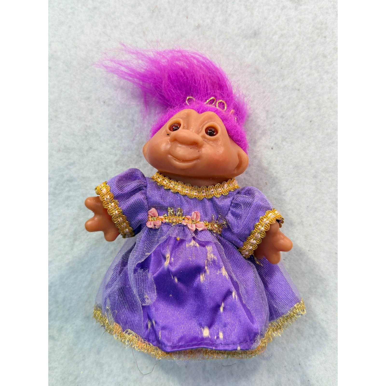 Vintage Russ Berrie Purple Hair Princess Troll Doll Purple Dress Gold Tiara 90s