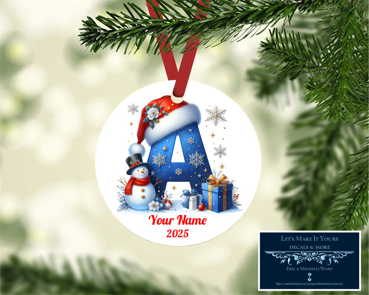 CHOOSE YOUR LETTER ORNAMENT WITH NAME AND YEAR CUSTOM METAL CHRISTMAS ORNAMENT