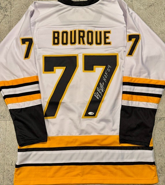 Ray Bourque Boston Bruins Autographed INSCRIB HOF 04 White Style Jersey XL JSA