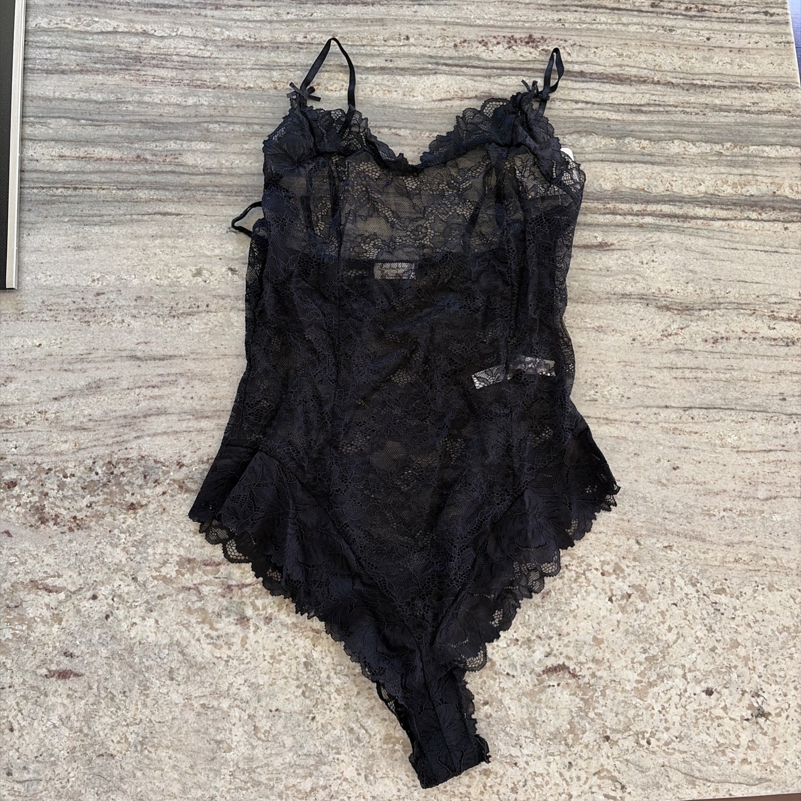 Free People Intimately Black One Touch Sheer Lace Bodysuit Size S NWT OB1457989