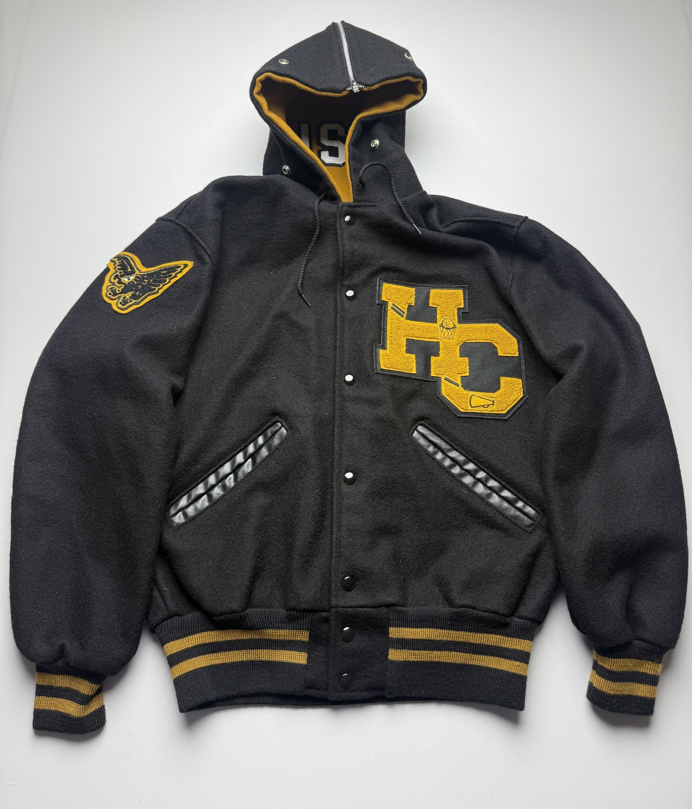 Vintage DeLong Varsity Jacket Womens Medium Black Wool Cheerleader Made In USA