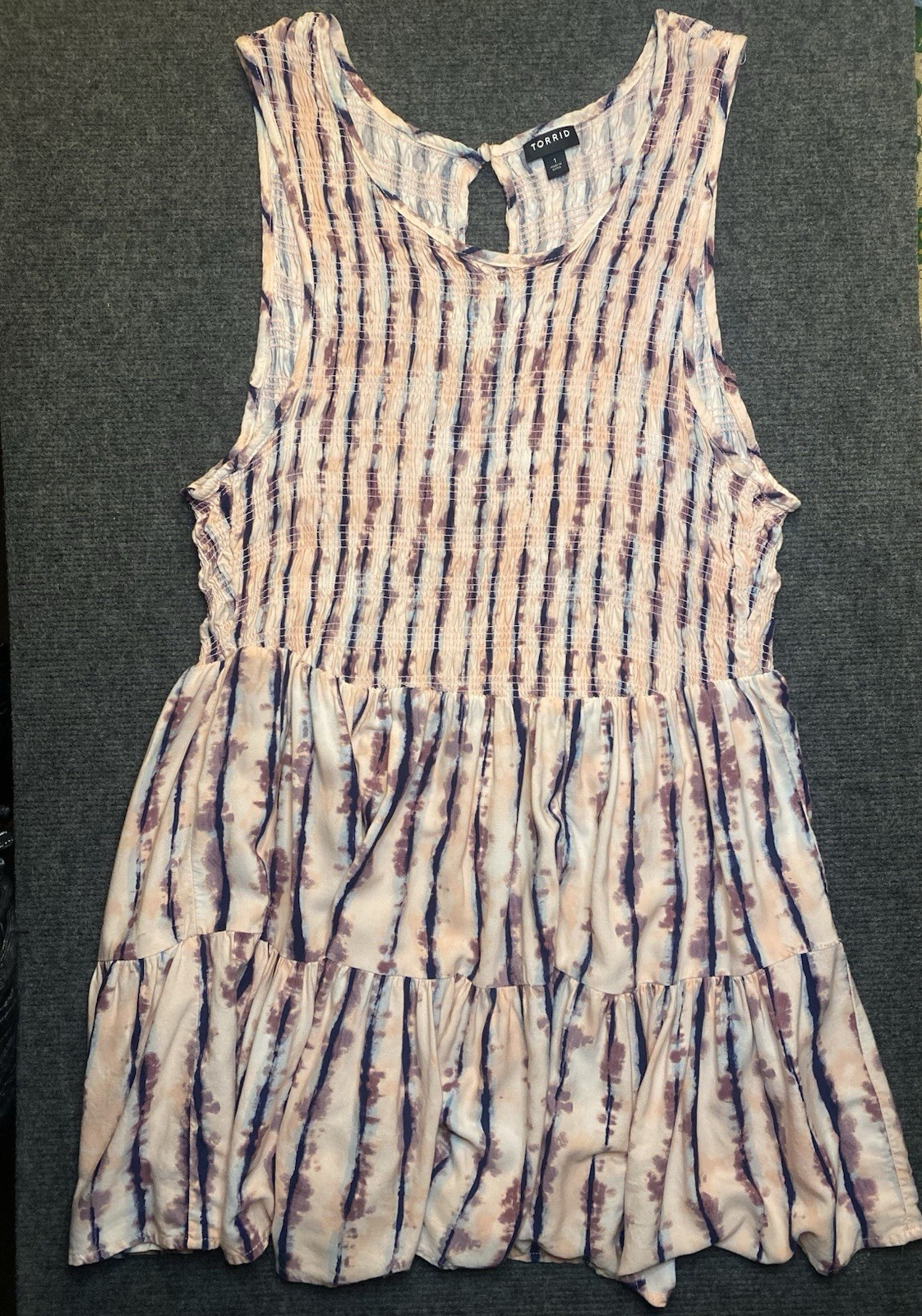 Torrid 1 Pink Tie-Dye Sleeveless Smocked Dress Tunic Boho Festicore