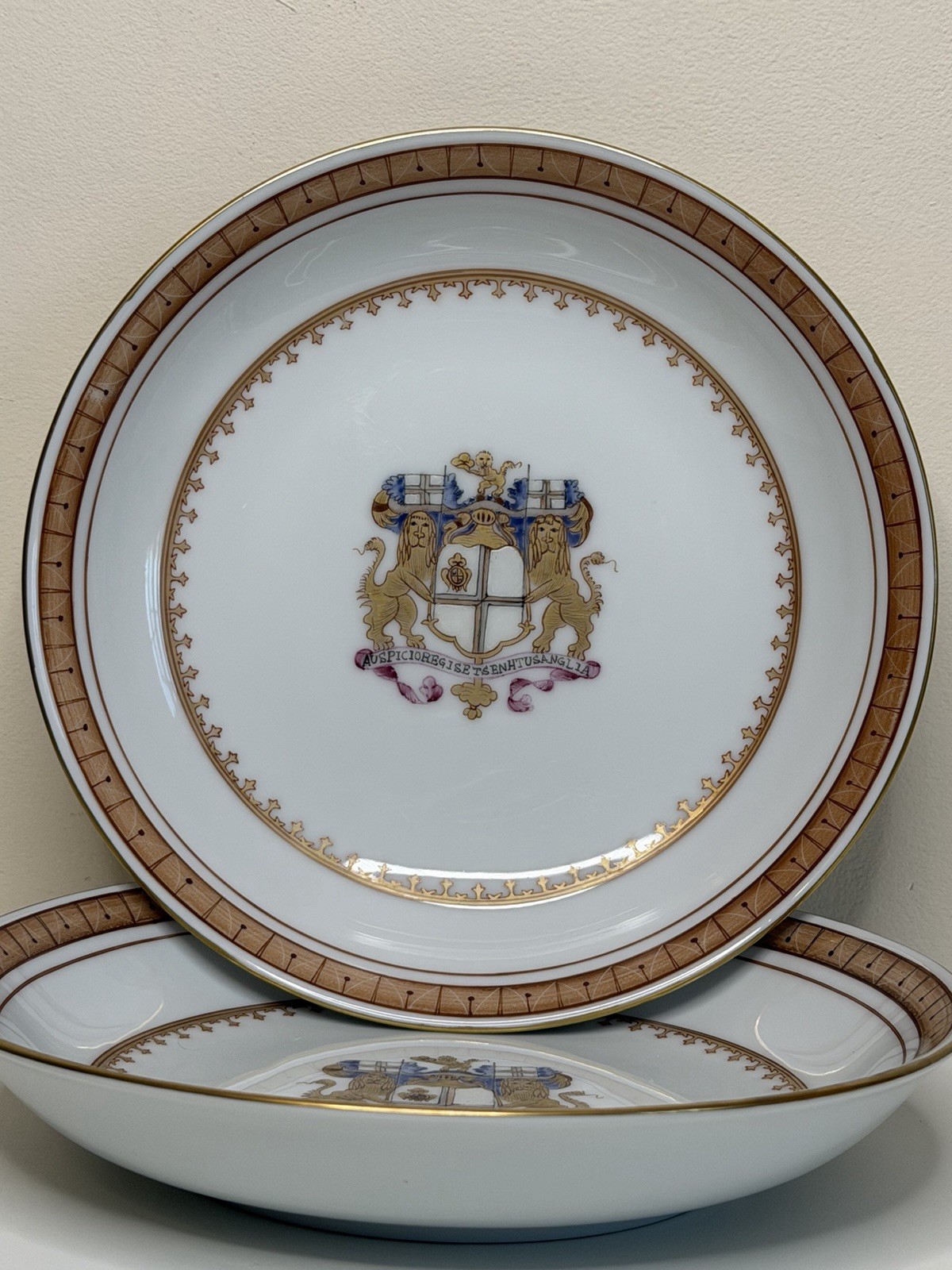 Chinese Export Porcelain British East India Company Armorial Plates 19th Century Chinese Export Porcelain British East India Company Armorial Plates 19th Century