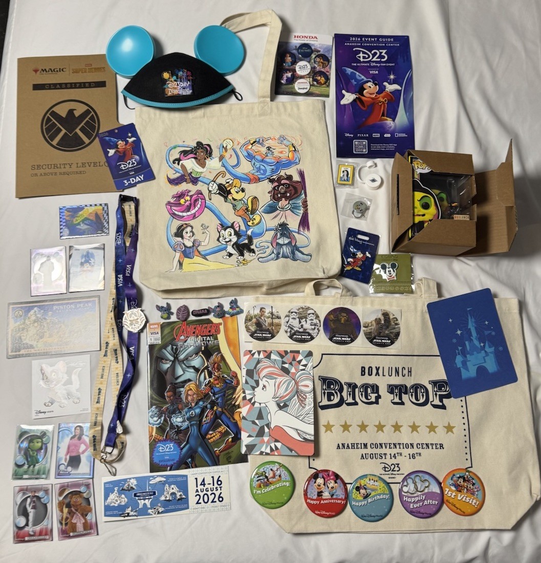 Disney D23 Expo 2026 Show Floor Lot Tote Lanyard Comic Card Pin Ephemera + Bonus