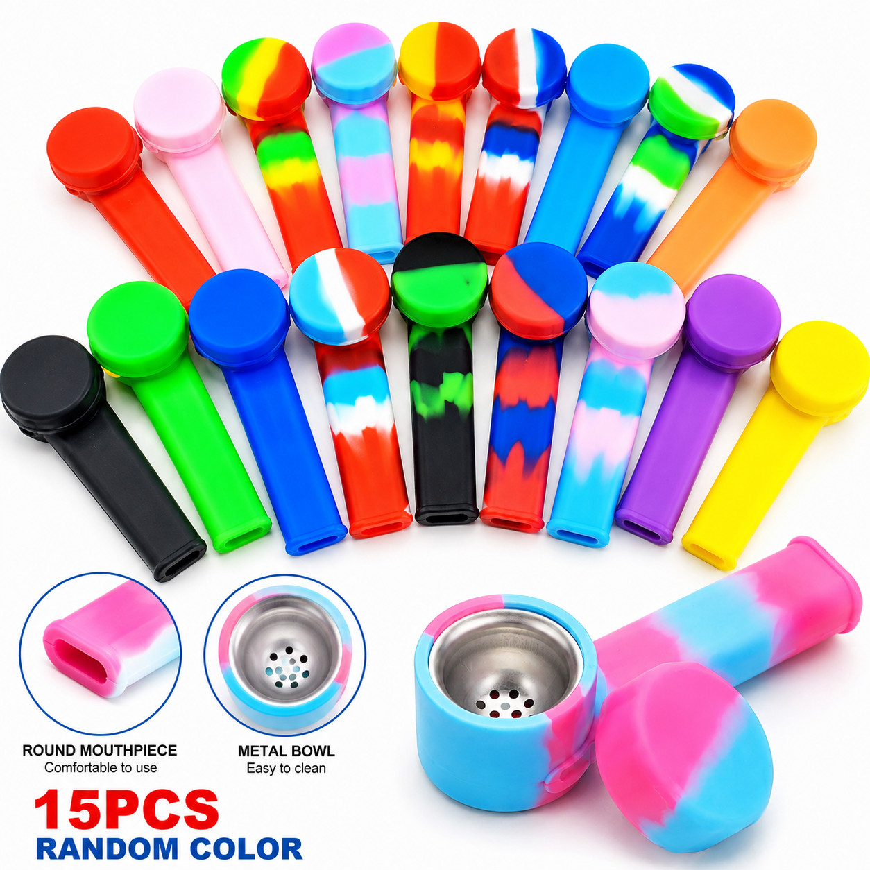 15PCS Silicone Smoking Hand Pipe With Metal Bowl &Cap Lid Pocket Pipe 2026 US 15PCS Silicone Smoking Hand Pipe With Metal Bowl &Cap Lid Pocket Pipe 2026 US