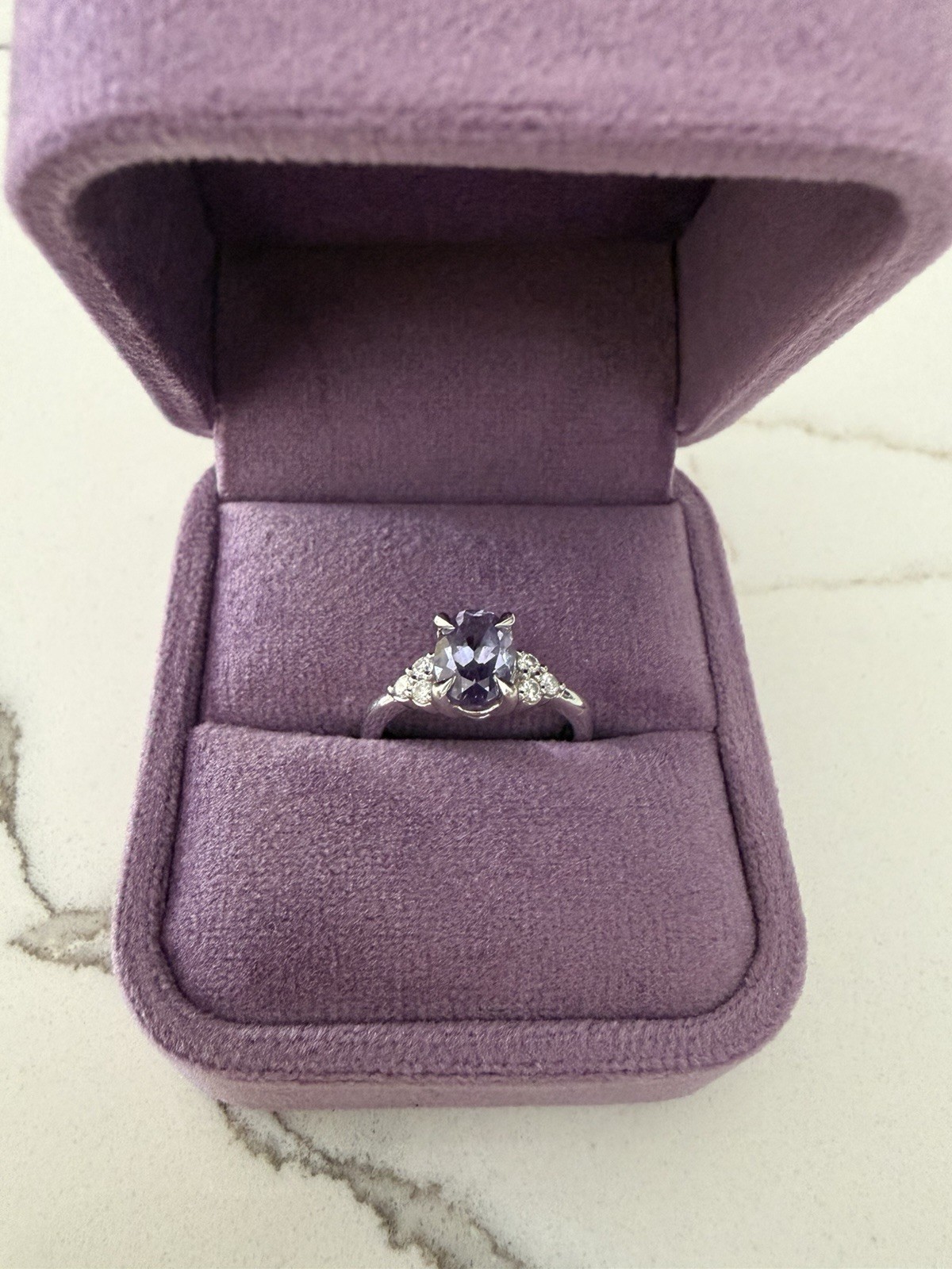 1 1/6 Ct. Alexandrite w Diamond Side Stones Engagement Ring in PLATINUM 1 1/6 Ct. Alexandrite w Diamond Side Stones Engagement Ring in PLATINUM