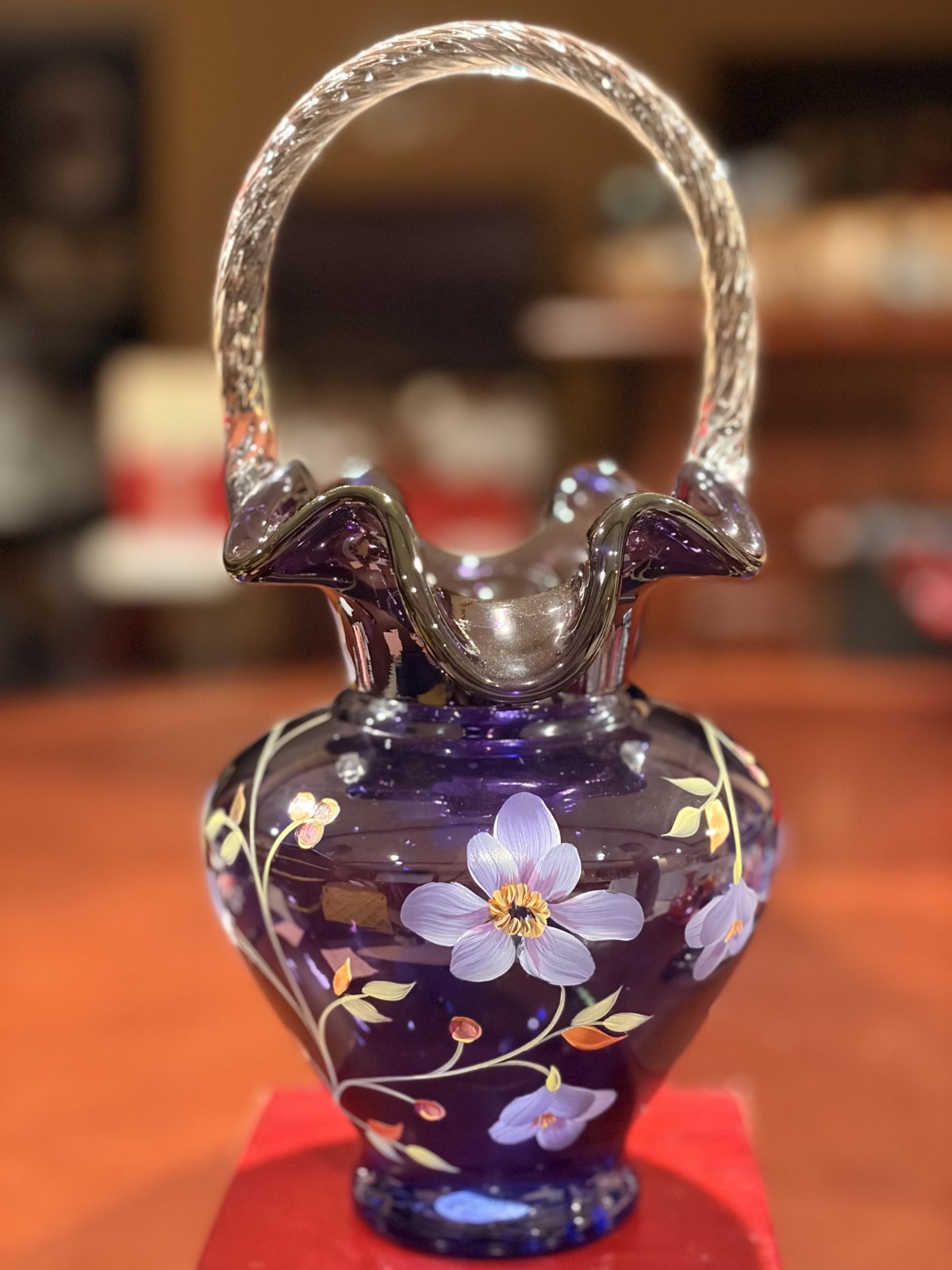 Fenton Royal Purple Swirled Berries Glass Bakset Ltd Ed #53 of 1705 Hand Painted Fenton Royal Purple Swirled Berries Glass Bakset Ltd Ed #53 of 1705 Hand Painted