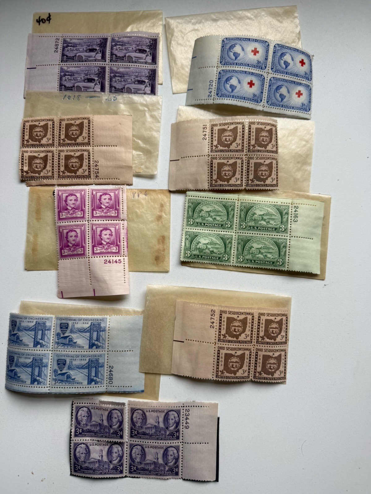 Vintage US Postage Stamp Lot 1940s 1950s Plate Blocks MNH 3¢ Unused