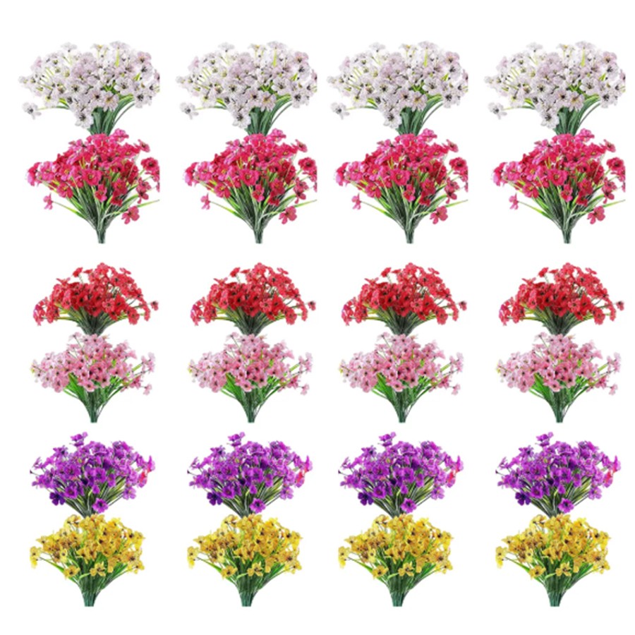24 Bundles UV Resistant Artificial Flowers for Outdoors Mixed Colors Fake Flower