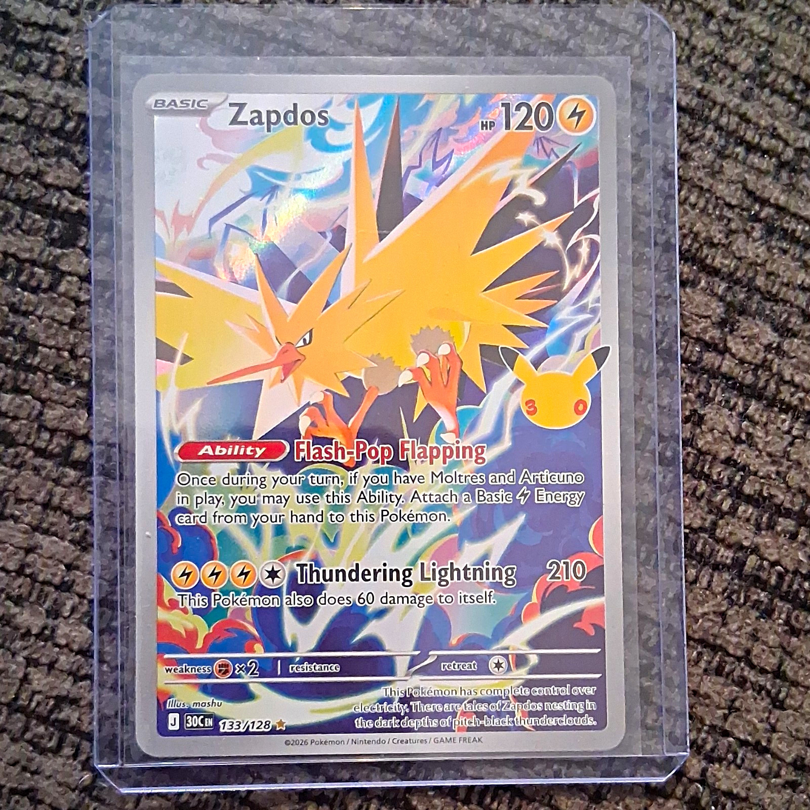 Pokemon TCG The Pokemon Company Zapdos 133/128 SV 151 Rare Full Art Holo 30th An