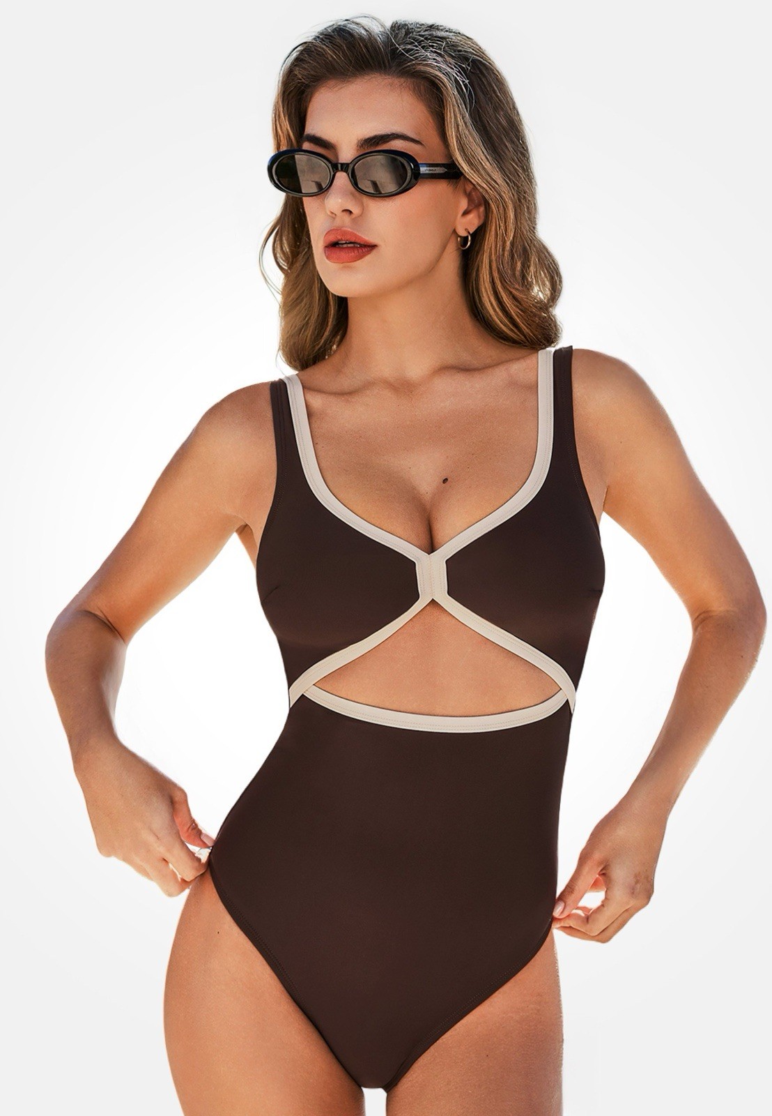 Cupshe Brown Cutout One Piece Swimsuit Adjustable Straps Size Large