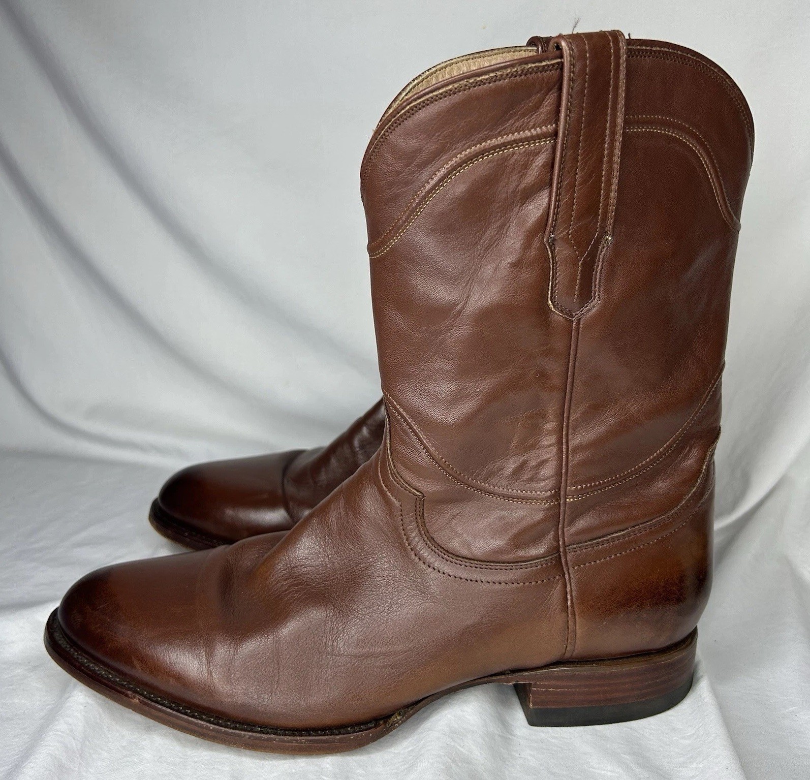 Tecovas The Earl Roper Boots Mens 10.5 EE Bourbon Calfskin Leather Western