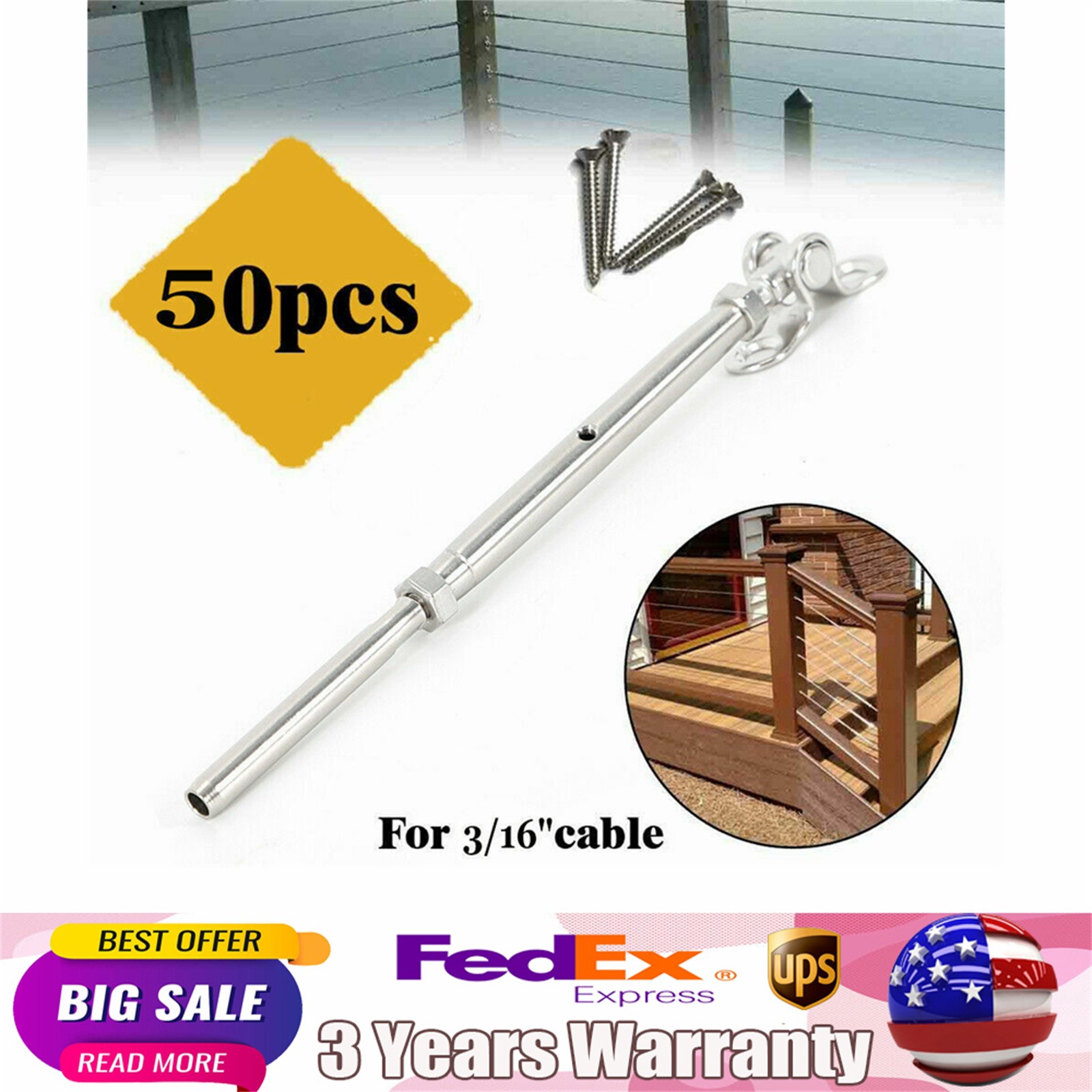 Lot of 50 T316 Stainless Steel Turnbuckle Tensioner Deck Toggle for 3/16 Cable Lot of 50 T316 Stainless Steel Turnbuckle Tensioner Deck Toggle for 3/16 Cable