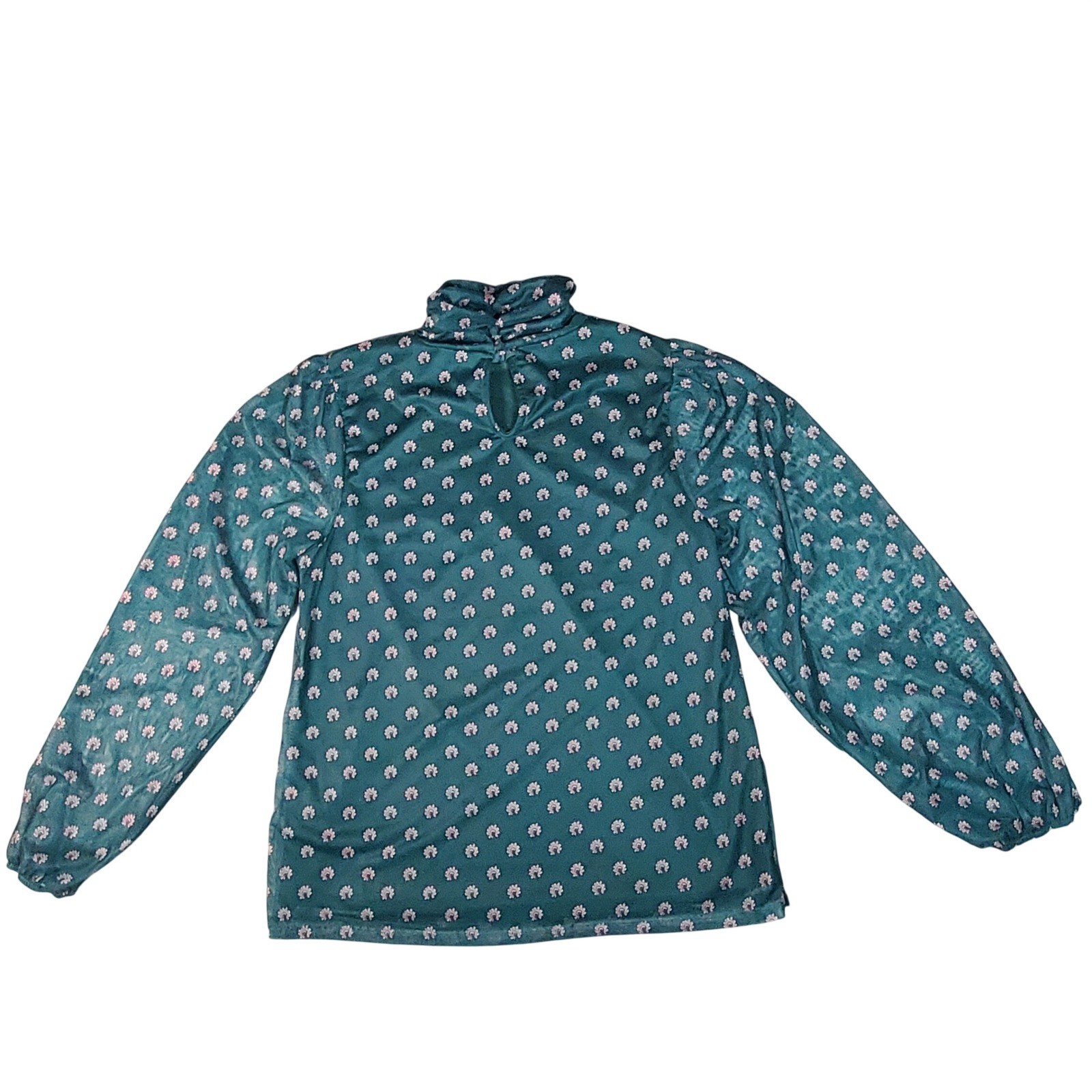 Wonderly Green Floral Mock Neck Long Sleeve Mesh Blouse -  Measures Size XS
