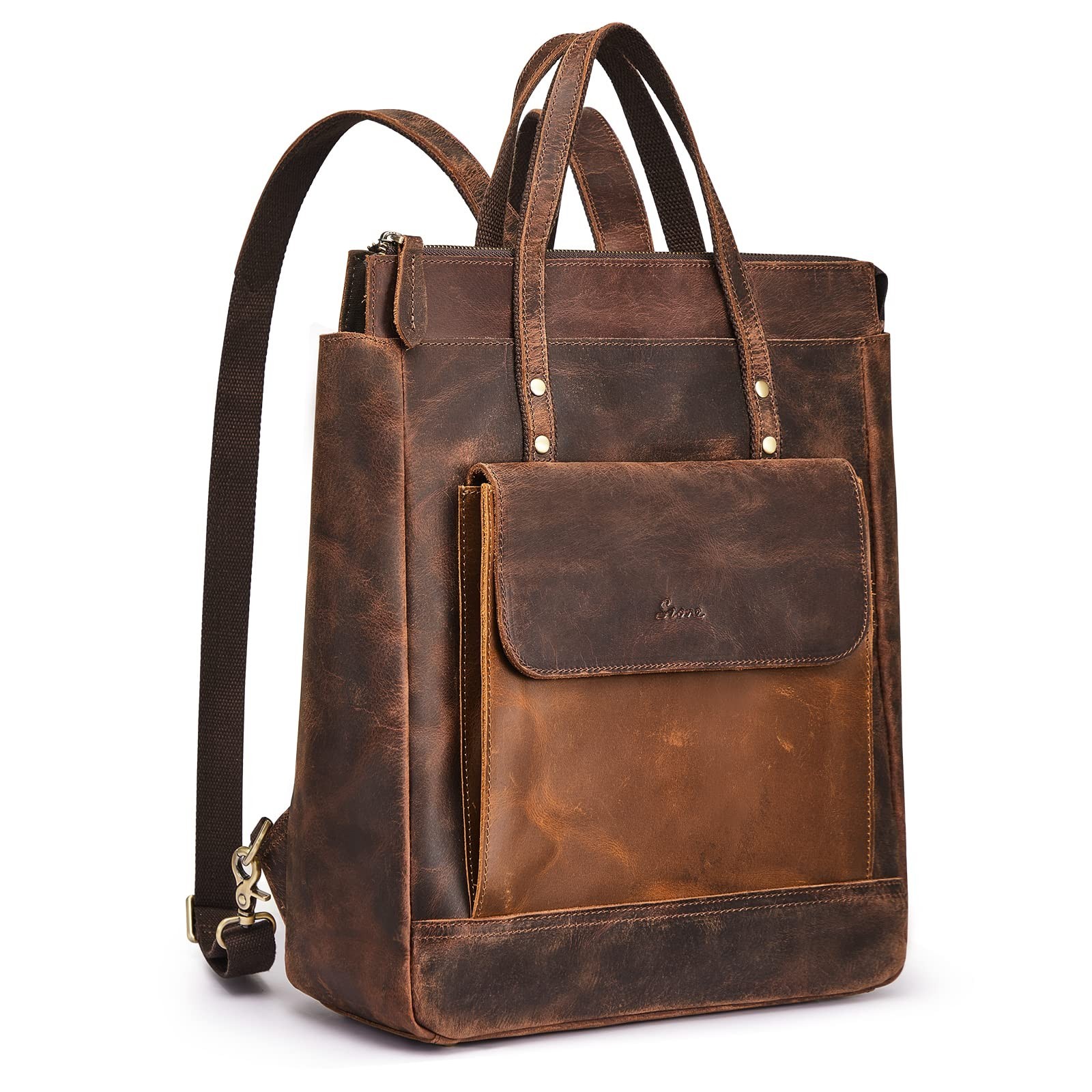 S-ZONE Genuine Leather Backpack Purse for Women Men Vintage Rucksack Handbag ...
