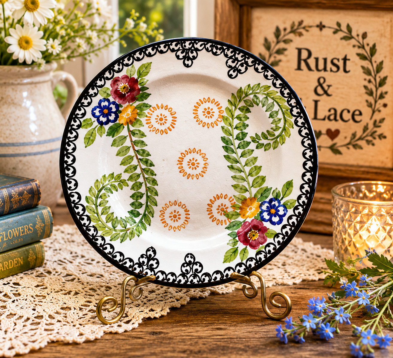 Antique European Gaudy Dutch Soft Paste Plate Floral 7.5”