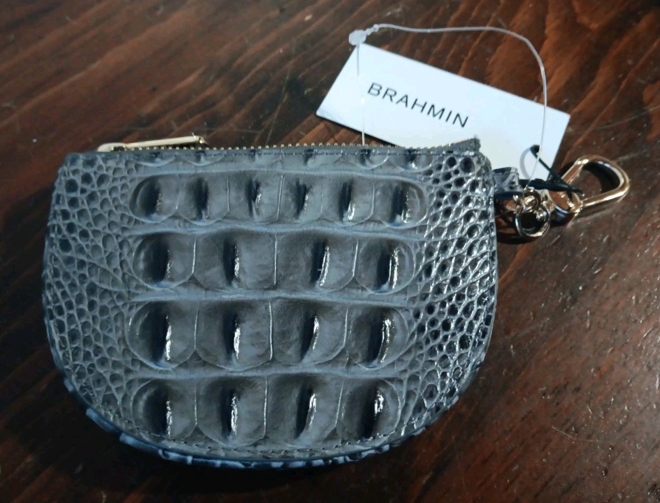 Brahmin Britt Melbourne Coin Purse Glossy Blue Grey Croc-Embossed Leather Brahmin Britt Melbourne Coin Purse Glossy Blue Grey Croc-Embossed Leather