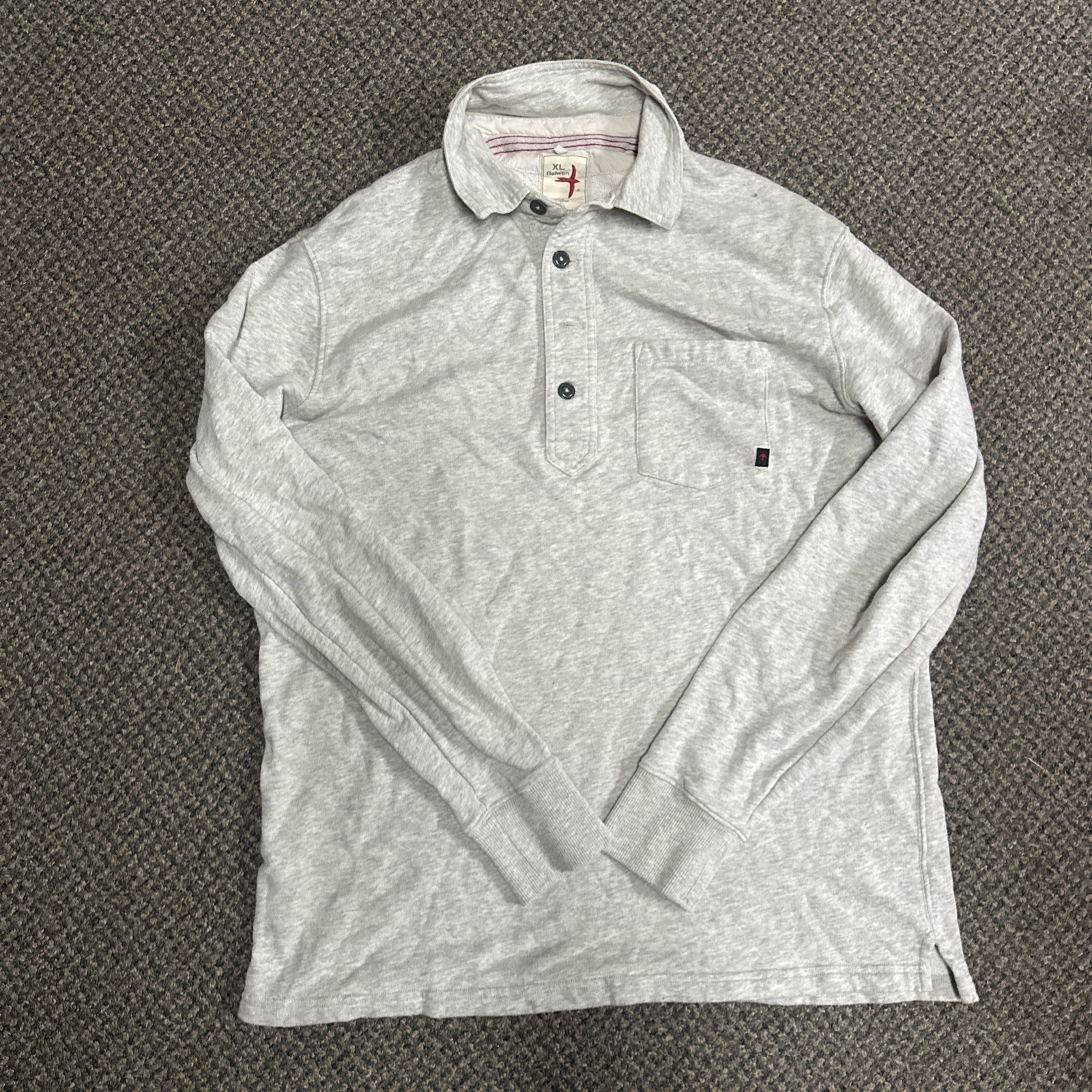 Relwen Men\'s Long Sleeve Surf Henley / Polo Sweatshirt Light Grey Size XL Relwen Men\'s Long Sleeve Surf Henley / Polo Sweatshirt Light Grey Size XL