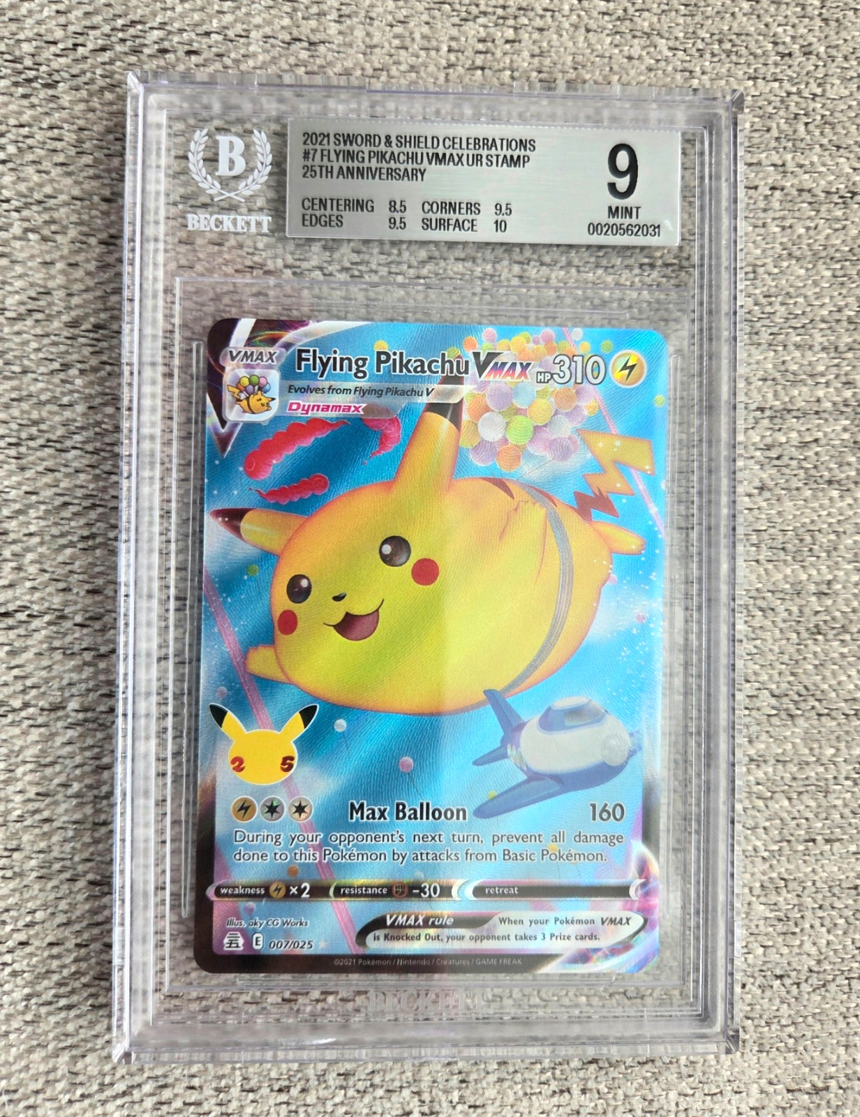 BGS 9 2021 POKEMON CELEBRATIONS #007 FULL ART/FLYING PIKACHU VMAX BGS 9 2021 POKEMON CELEBRATIONS #007 FULL ART/FLYING PIKACHU VMAX