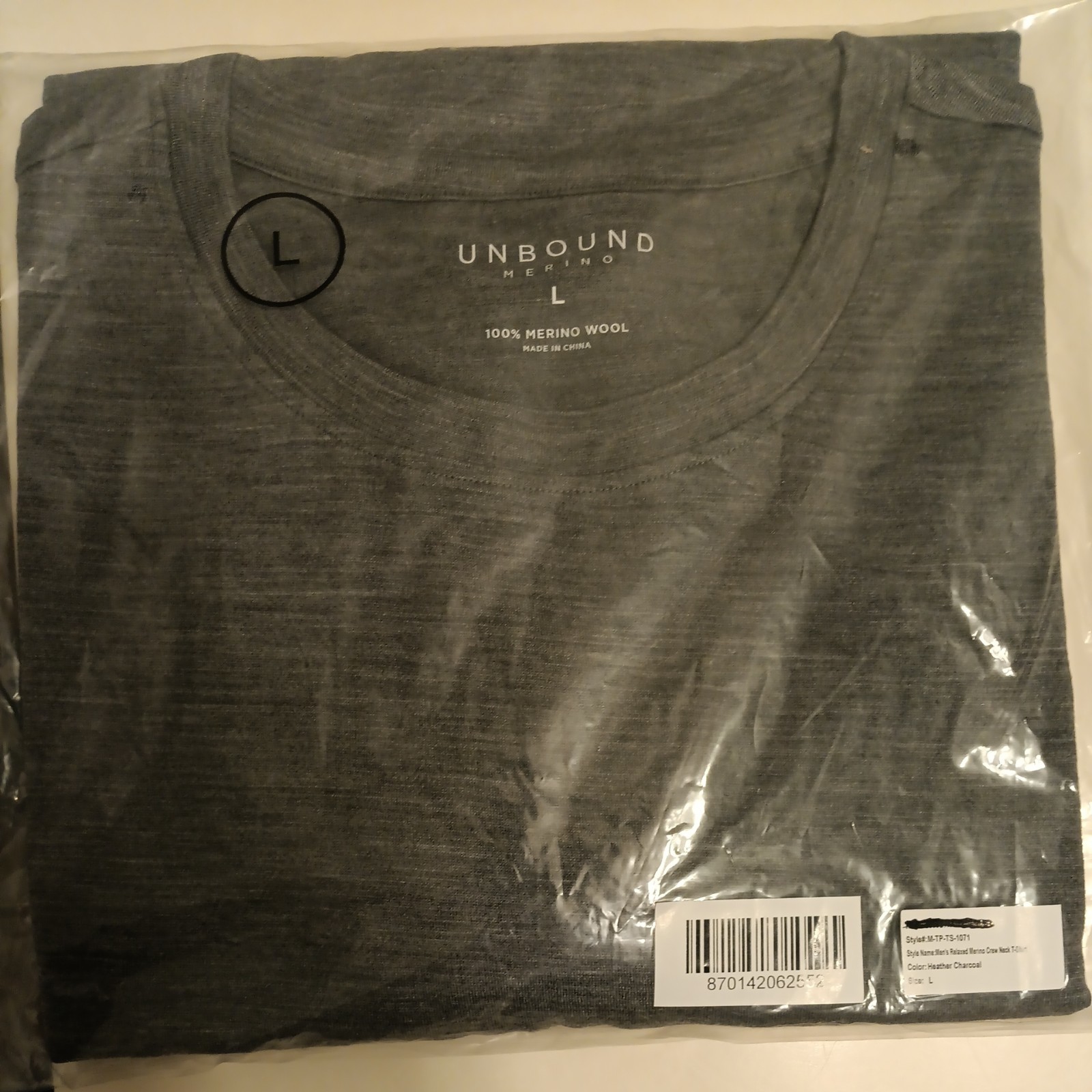 Unbound Merino Men\'s Merino Crew Neck T‑Shirt Heather Charcoal New Size Large Unbound Merino Men\'s Merino Crew Neck T‑Shirt Heather Charcoal New Size Large