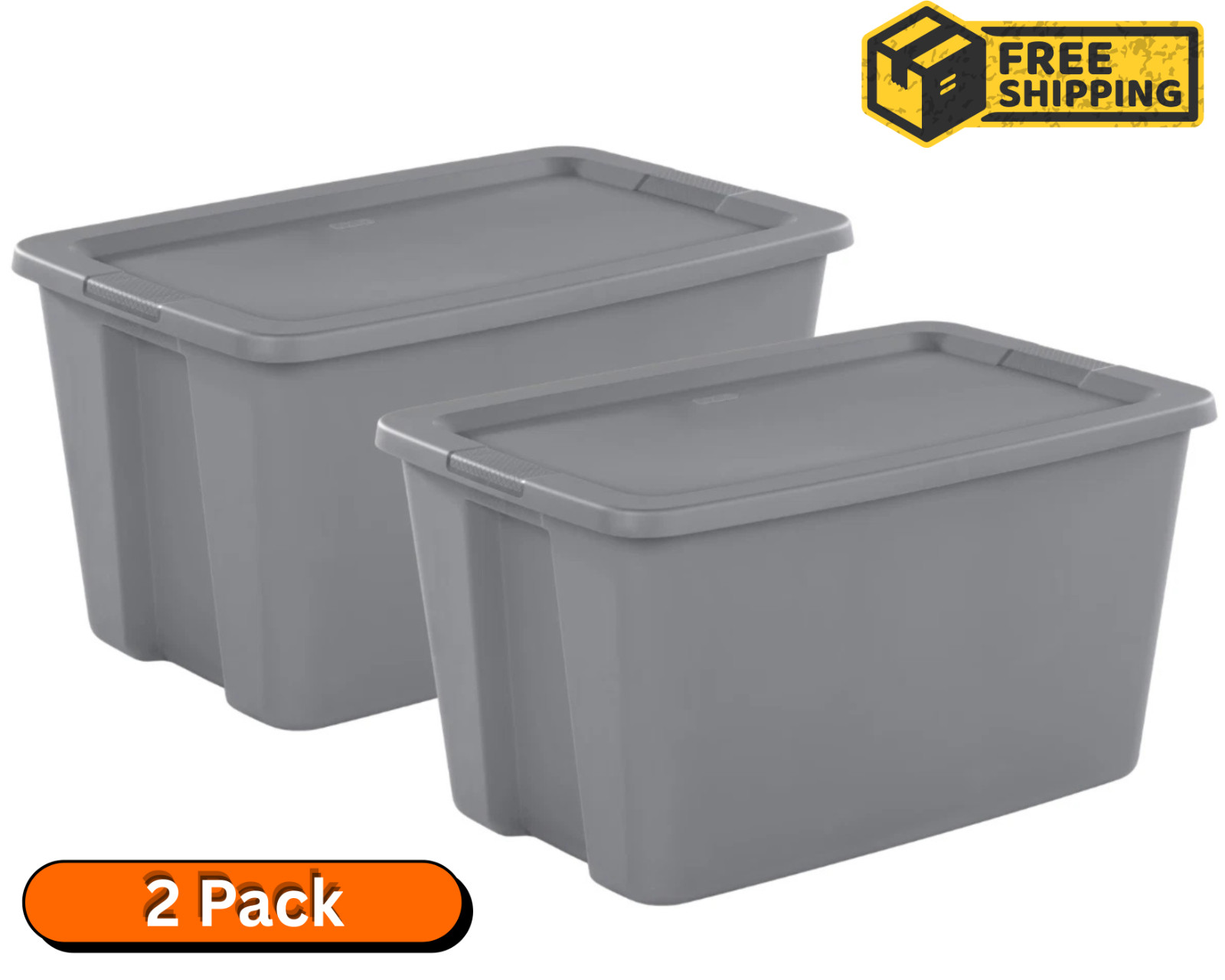 Sterilite 30 Gallon Storage Bin w/ Snap-On Lid Gray Plastic Tote 2 Pack Sterilite 30 Gallon Storage Bin w/ Snap-On Lid Gray Plastic Tote 2 Pack