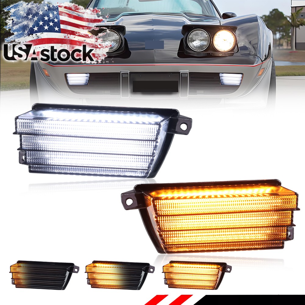 2X Smoked Dynamic LED Front Parking Turn Signal Lights For 1975-1979 Corvette C3