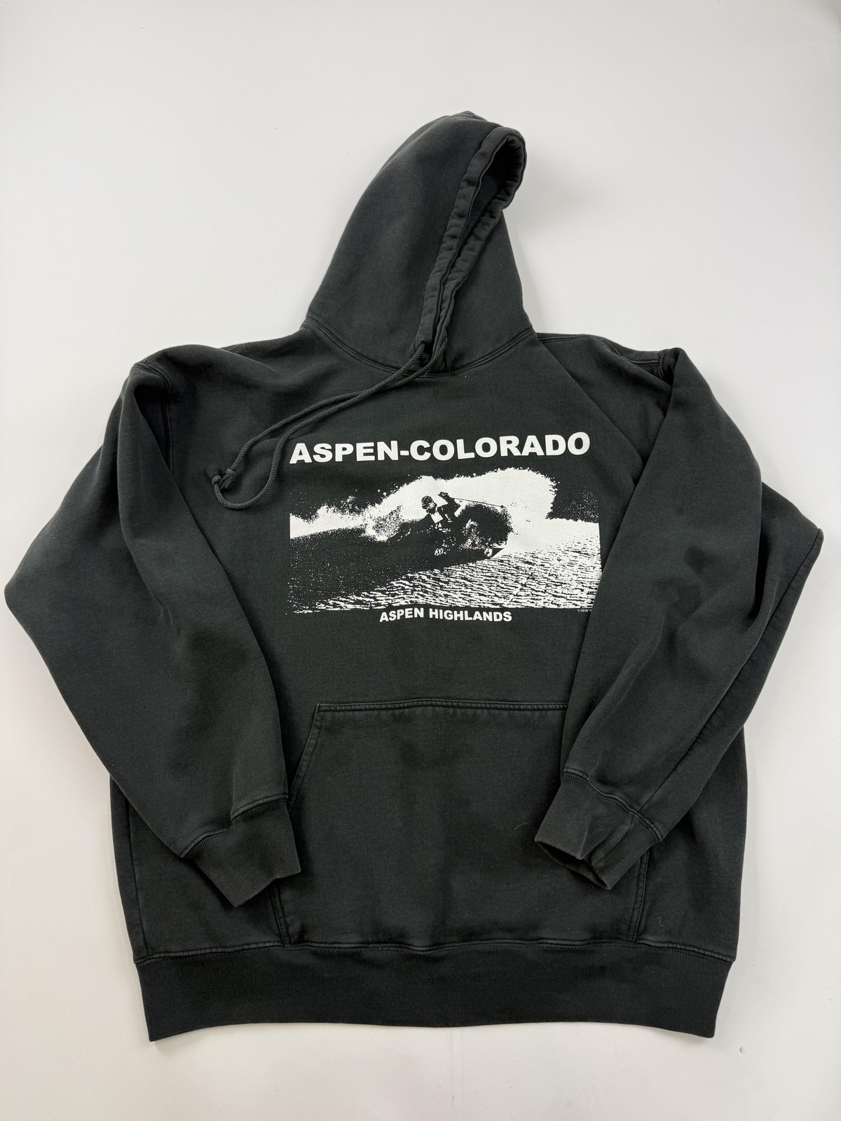 J. Galt Hoodie Sweatshirt Mens Medium Black Fleece Aspen Colorado Ski Graphic