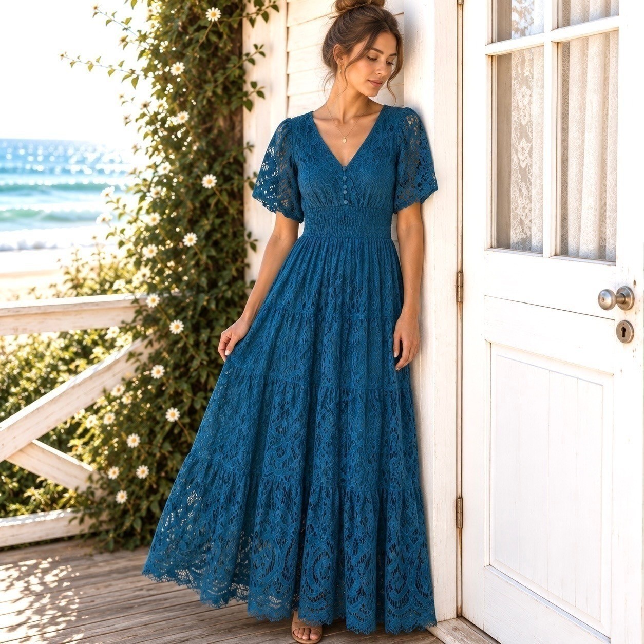 Anthropologie J Gee Medium Maxi Dress Cottagecore Romantic Boho Coquette Fairy