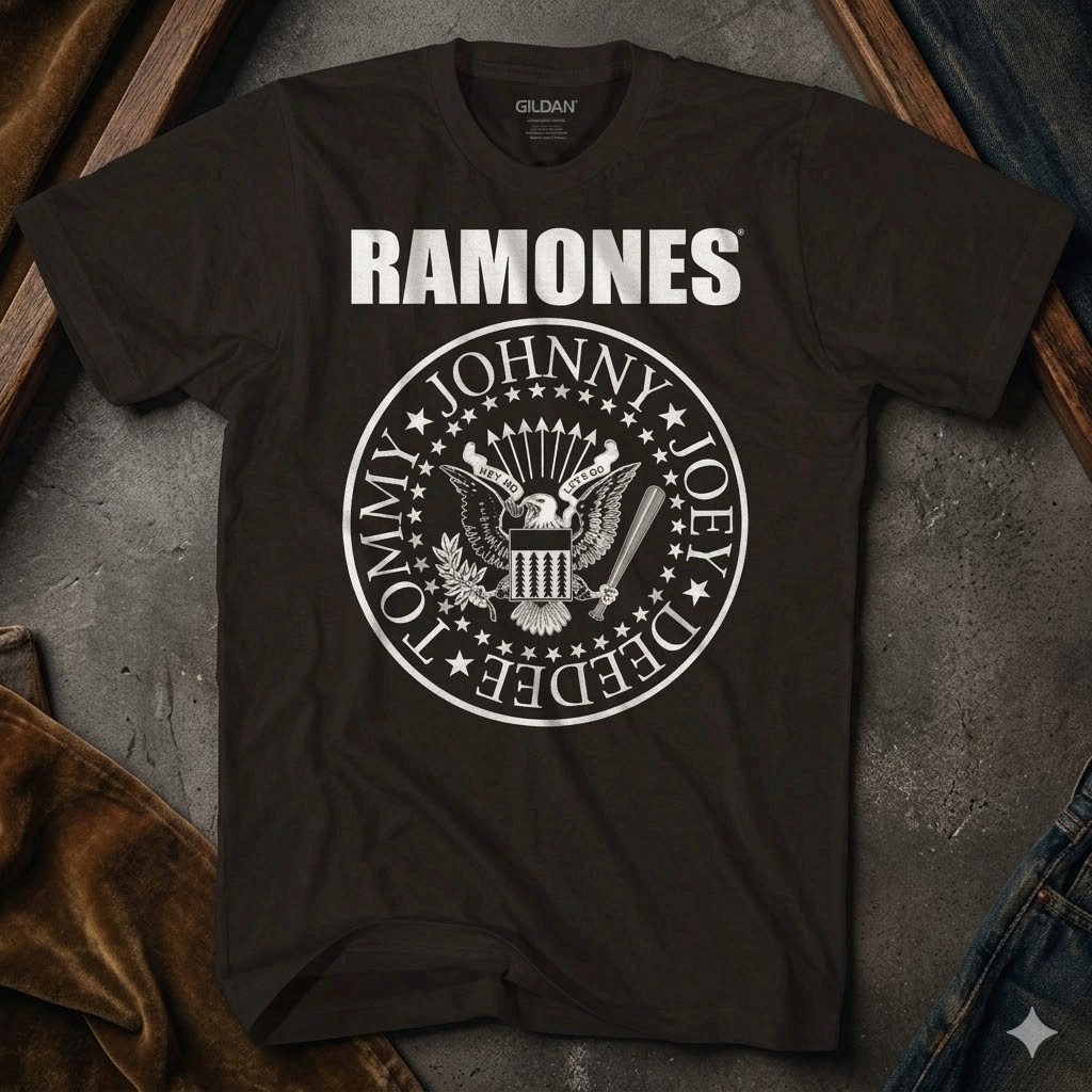 Ramones Seal Logo Mens New Black Classic Rock Band Graphic Unisex  T-shirt