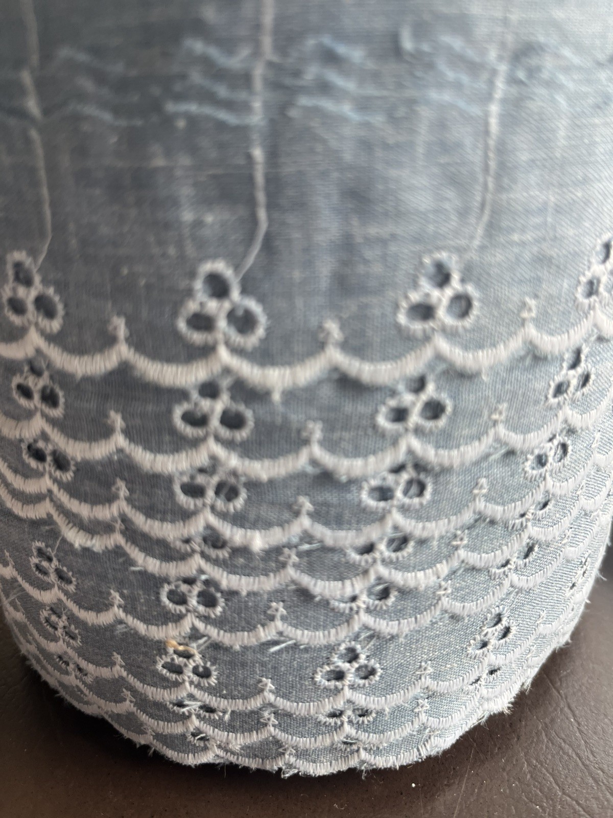 3 YARDS Blue Denim Lace look Cotton Fabric Trim White Stitching-3 YARD MINIMUM