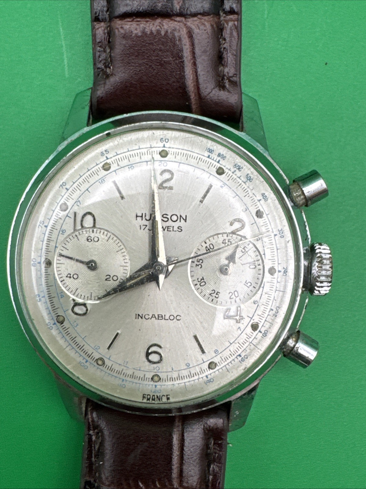 Vintage Hudson 17J Chronograph Manual Wind Men\'s Watch 380397 - (AS-IS)