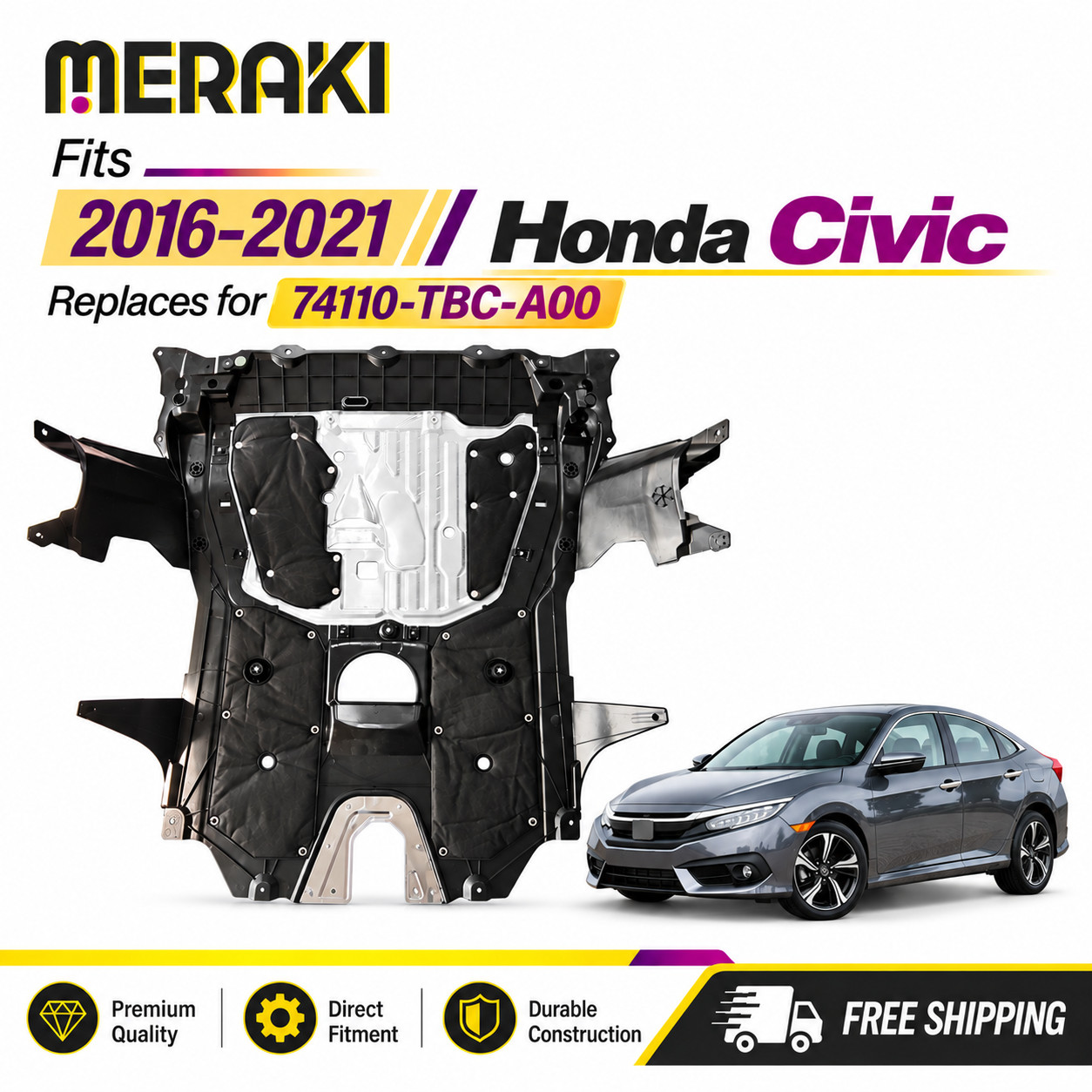 Fits 2016-2021 Honda Civic Under Engine Cover Lower Splash Shield 74110TBCA00