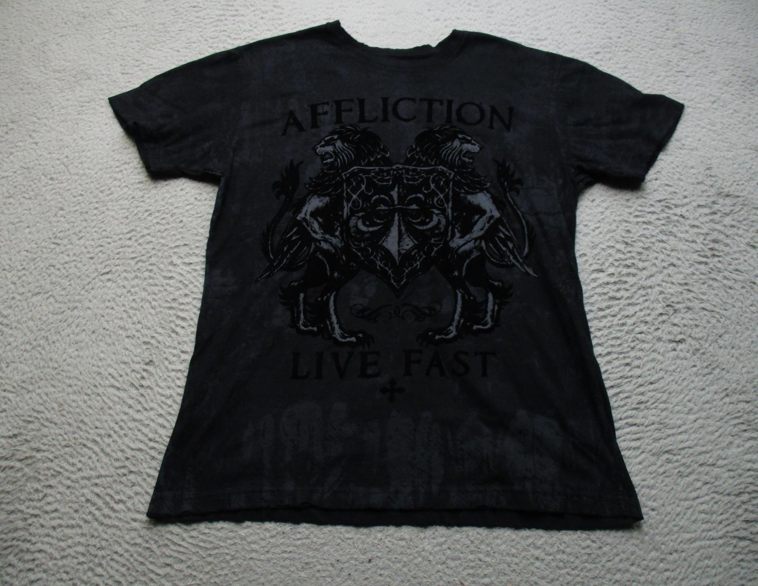 Affliction Shirt Mens M Black Live Fast Lions Cross Gothic Graphic Tee Y2K
