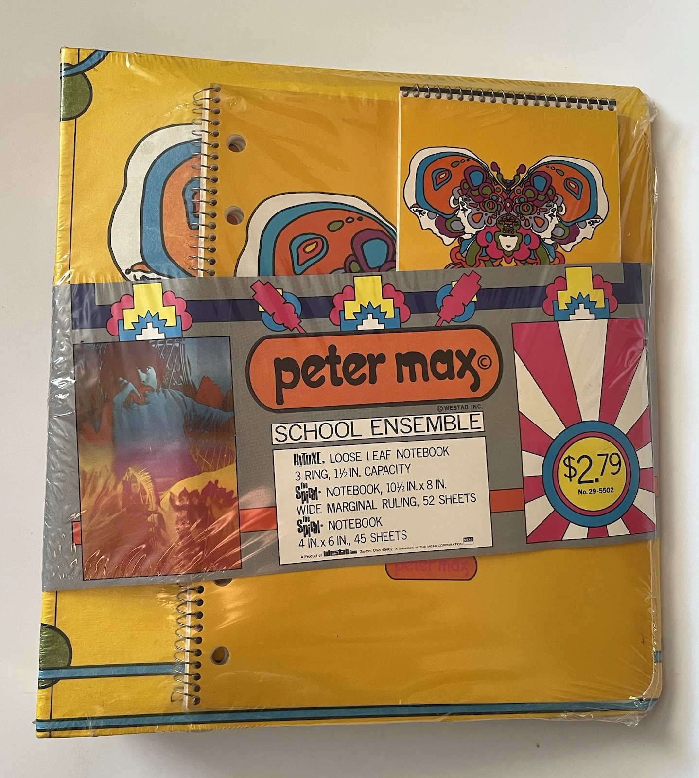 PETER MAX School Ensemble 3 Ring Binder Note Pads NOS SEALED Butterfly