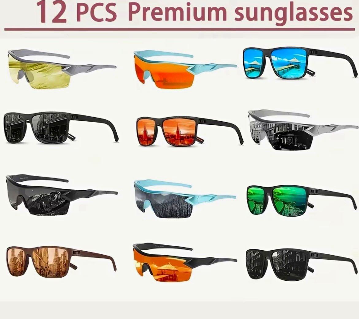 Lot of 12, whole sale sunglasses Assorted Multicolor, Tinted Plastic Lenses
