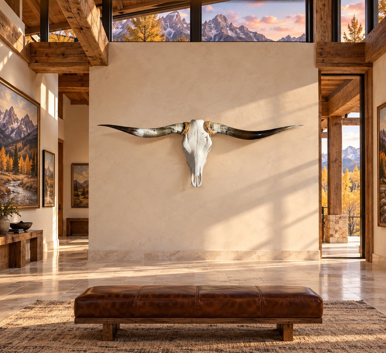 Genuine Longhorn Skull 52” Wide Sweeping Horns Rustic Mountain Ranch Decor