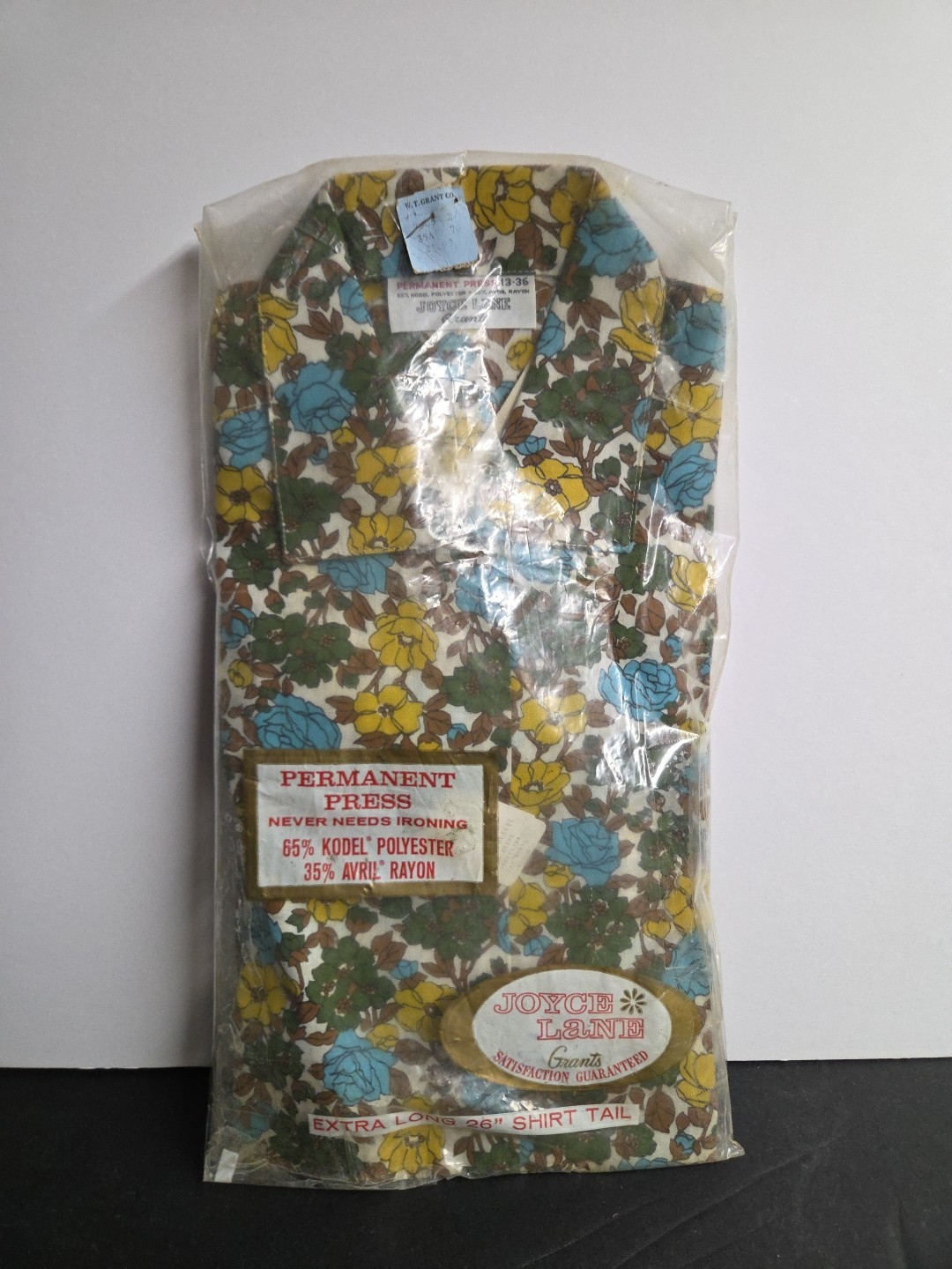 VTG 60s 70s JOYCE LANE Grants Deadstock NOS Floral Polyester Shirt 13-36 26\ VTG 60s 70s JOYCE LANE Grants Deadstock NOS Floral Polyester Shirt 13-36 26\