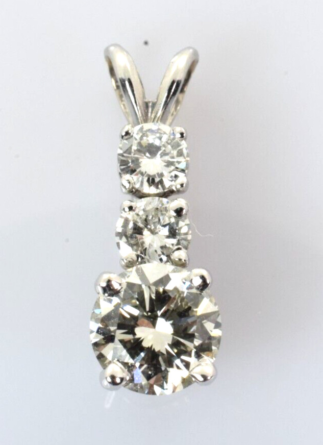 Stunning 3 Diamond Drop Pendant in 14k White Gold 1.25 Carats