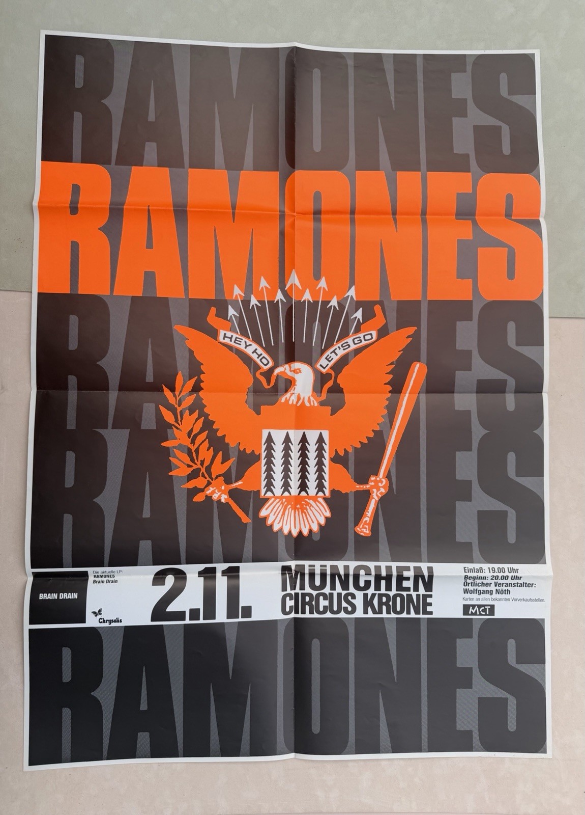 1990 Ramones Brain Drain Concert Poster Munich Circus Krone 2.11 Punk Rock look 1990 Ramones Brain Drain Concert Poster Munich Circus Krone 2.11 Punk Rock look