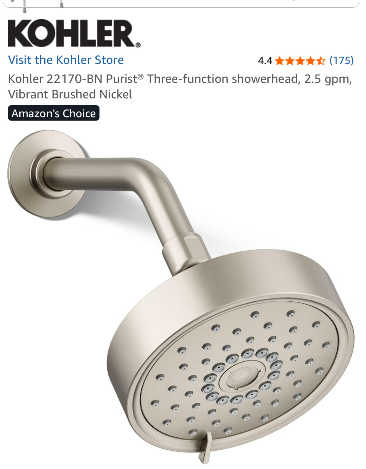 Kohler 22170-BN Purist Three-function Showerhead Brushed Nickel New