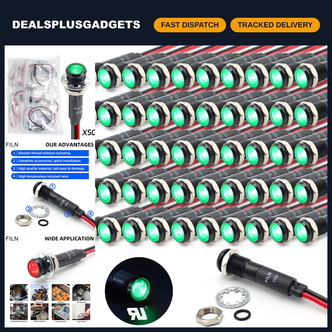 50PCS 8mm Green LED Metal Indicator Light 110V 120V 125V Waterproof IP67 50PCS 8mm Green LED Metal Indicator Light 110V 120V 125V Waterproof IP67