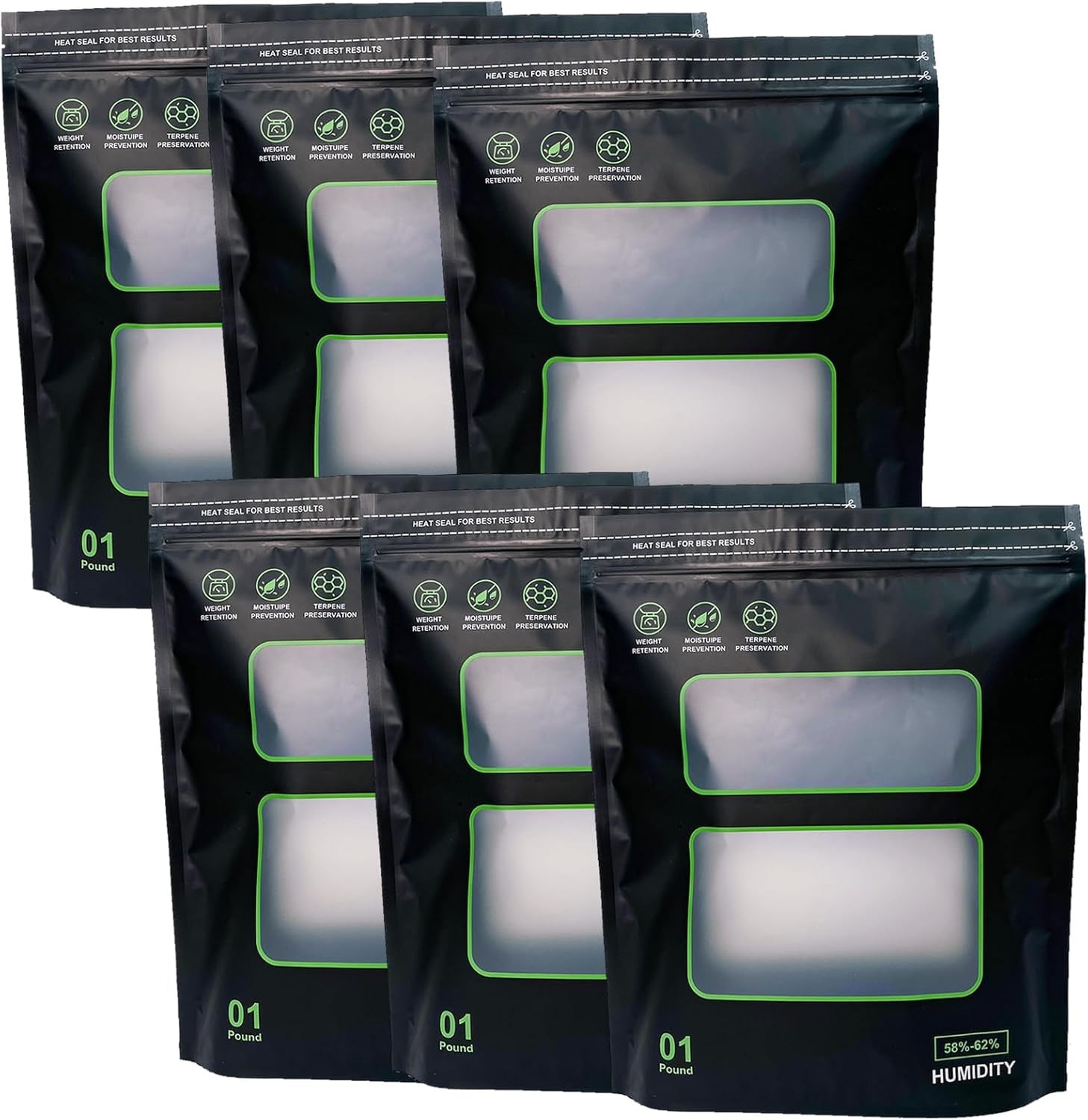 6pcs 1LB Storage Terp Bags 58%-62% RH 2-Way Humidity 15.8\