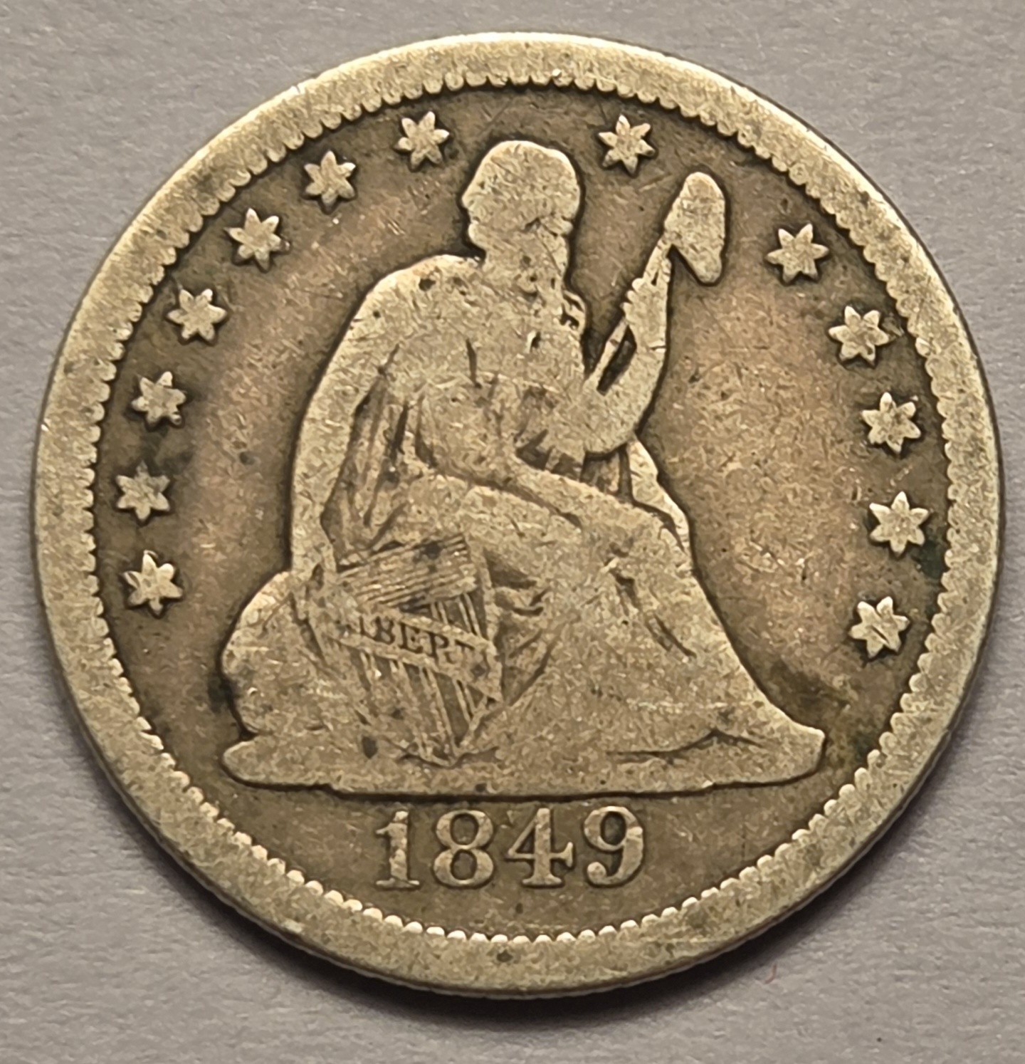1849  Seated Liberty quarter VG Fine Very Good Condition Better date Great Coin
