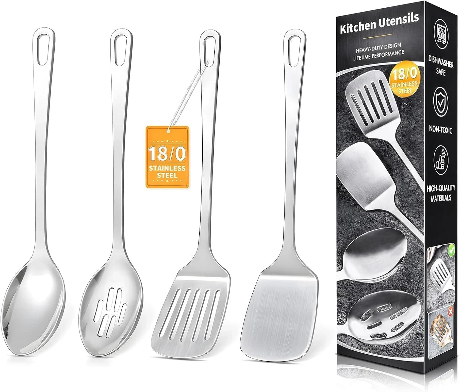 4 Pcs Cooking Utensils Set, Stainless Steel Kitchen Utensils, Heat Resistant..